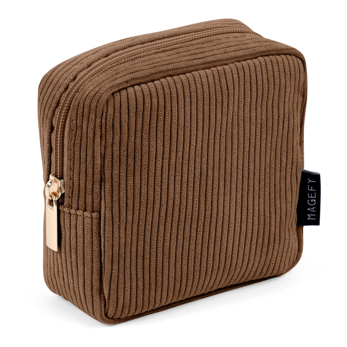 Magefy small makeup bag corduroy brown as compact purse organizer