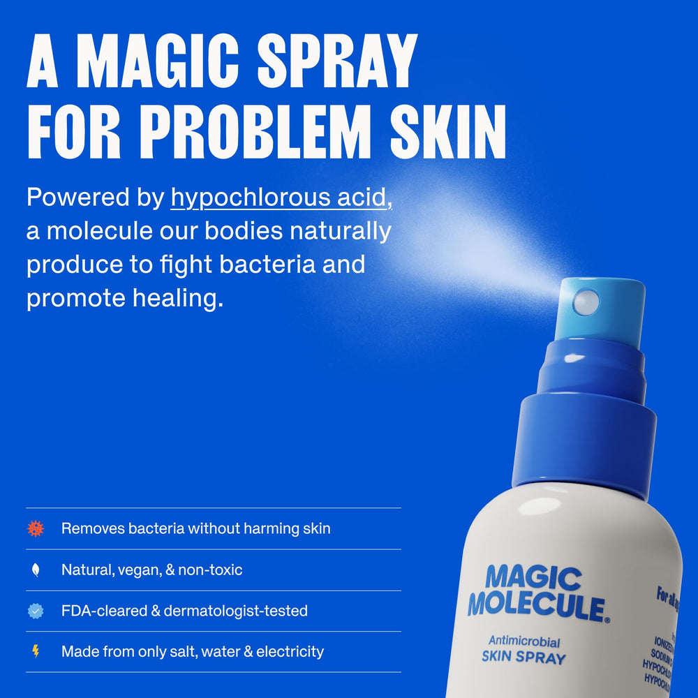Magic Molecule Skin Cleanser close-up HOCl bubbles highlight a non-greasy finish