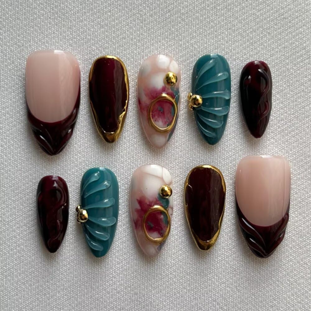 MAGLFELL fall press on nails brown rendering design for at-home salon-like elegance.