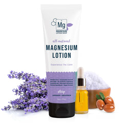 Magnesium Lotion Shop lavender scented bottle promotes relaxation and calm before bedtime
