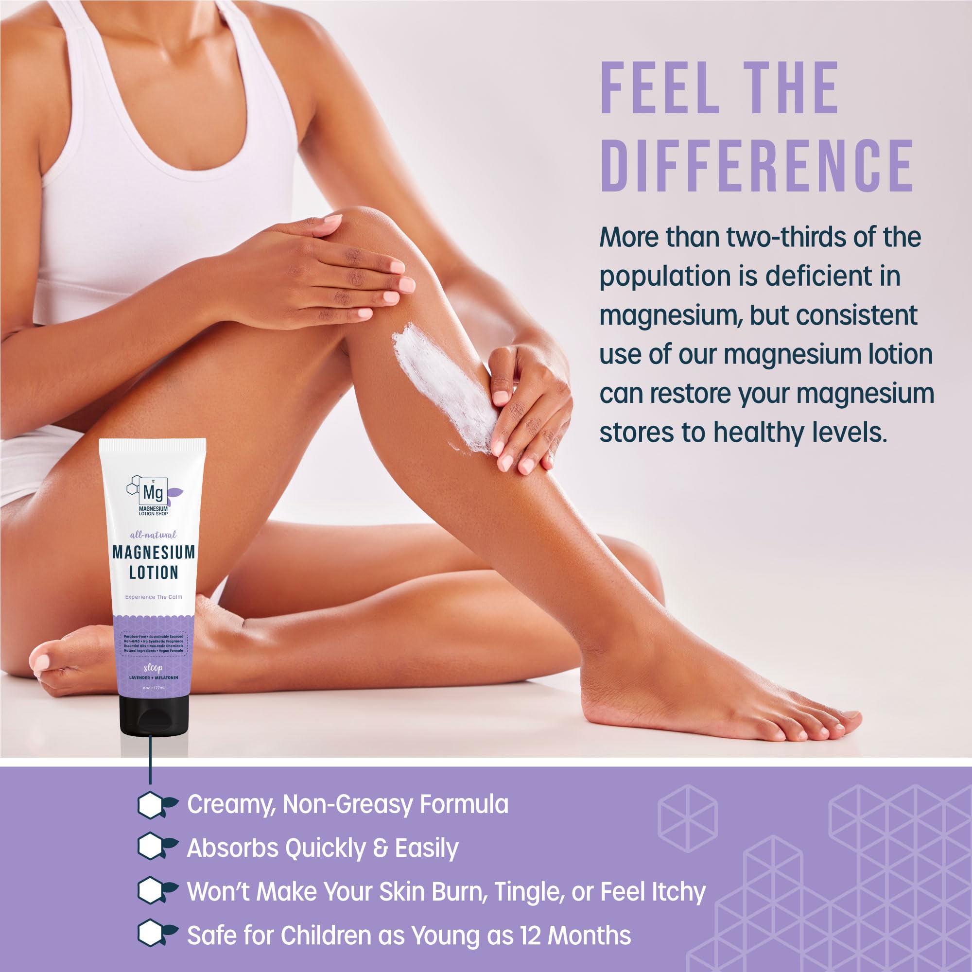 Magnesium Lotion Shop relaxing aromatherapy scene suggests calming bedtime ritual
