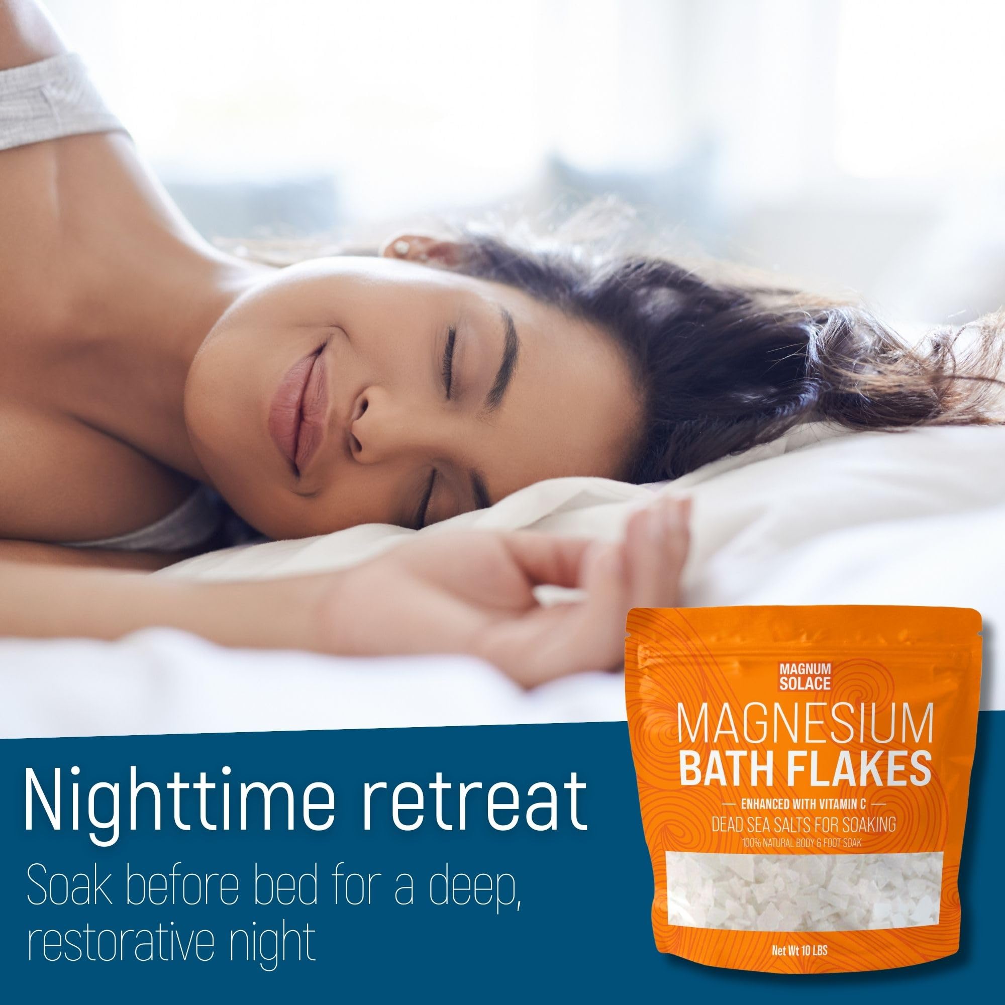 Magnum Solace Dead Sea salts soaking in a tub suggesting a spa-like experience