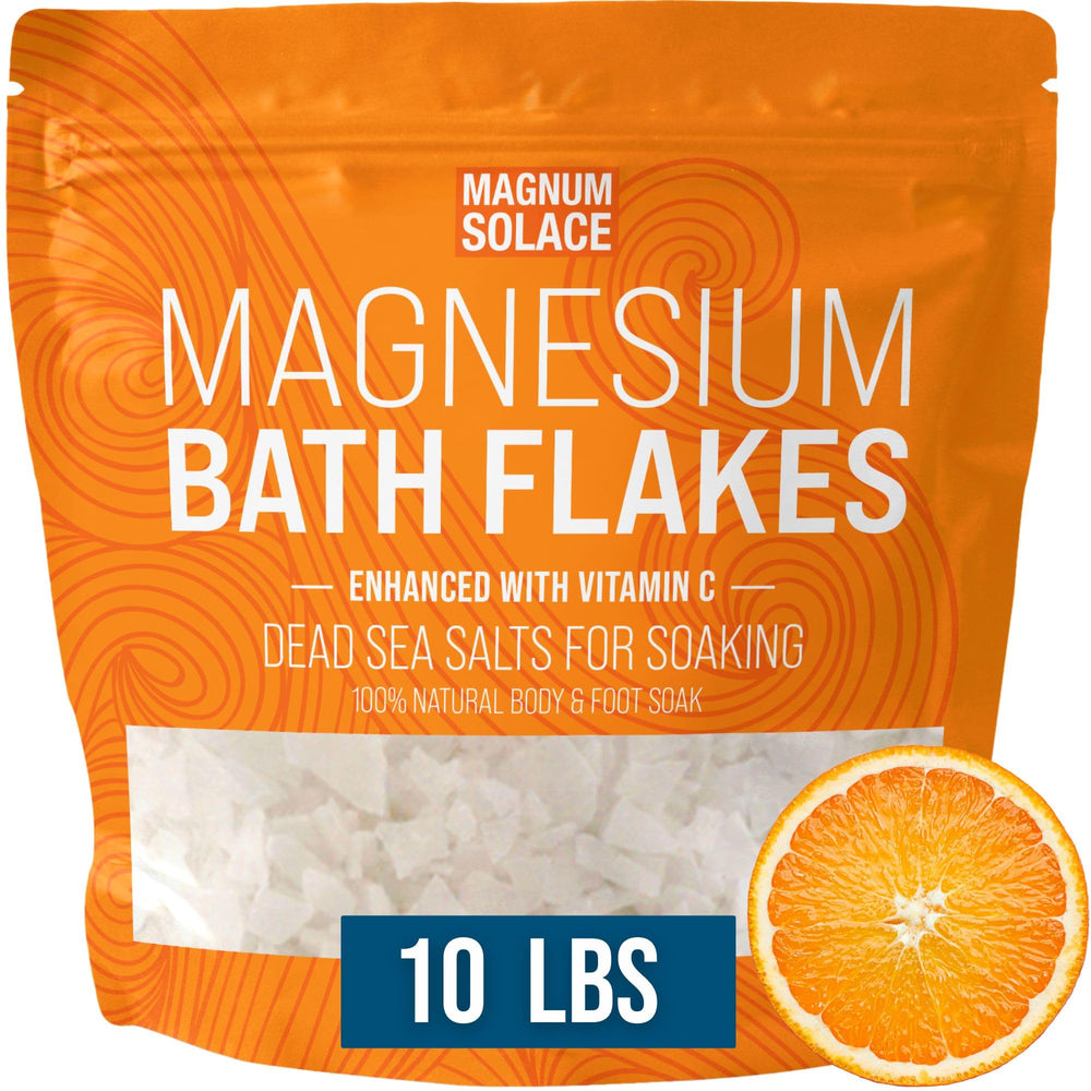 Magnum Solace magnesium flakes for bath close-up showing soothing mineral soak
