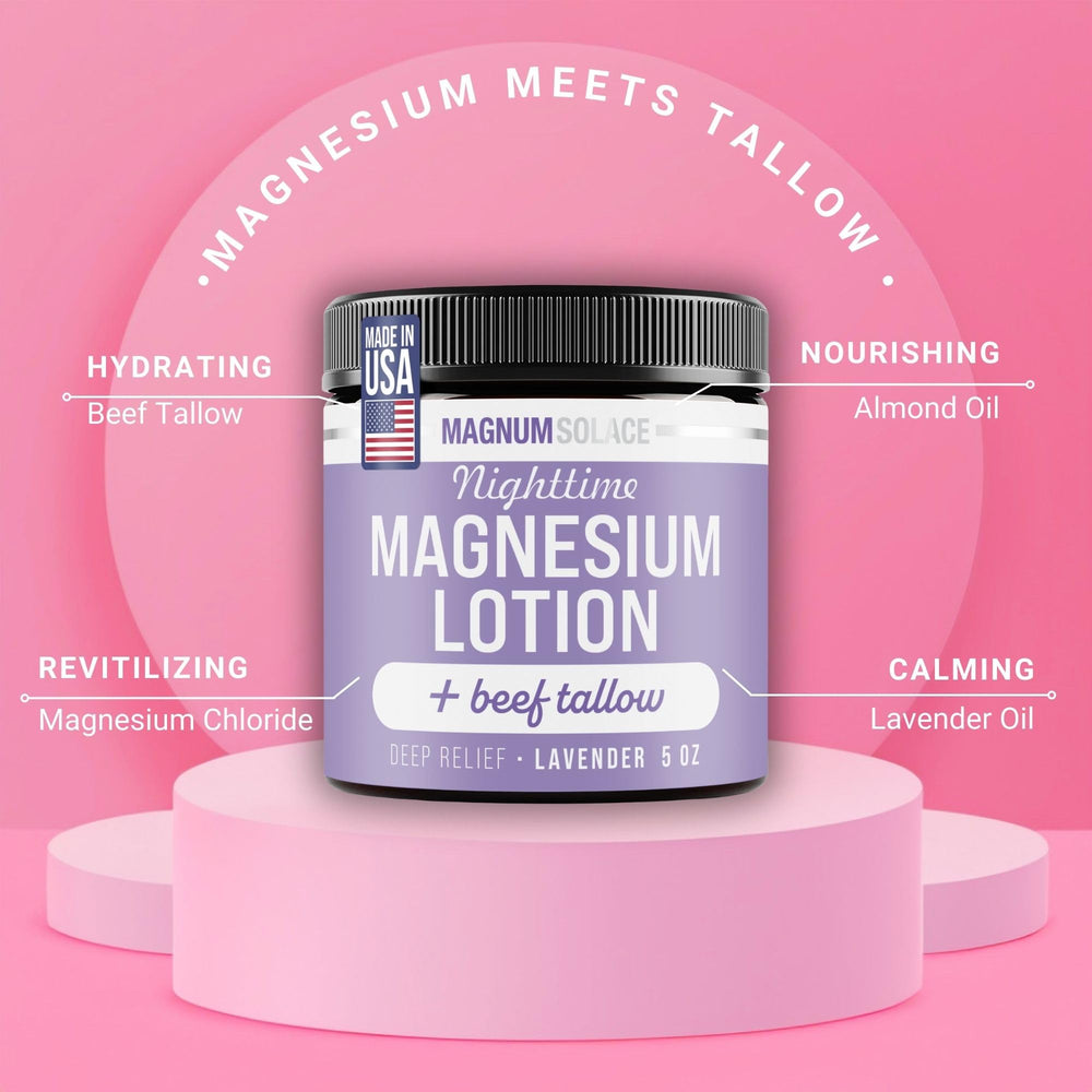 Magnum Solace Nighttime Magnesium Lotion legs-application shows soothing relief for tired legs and feet.