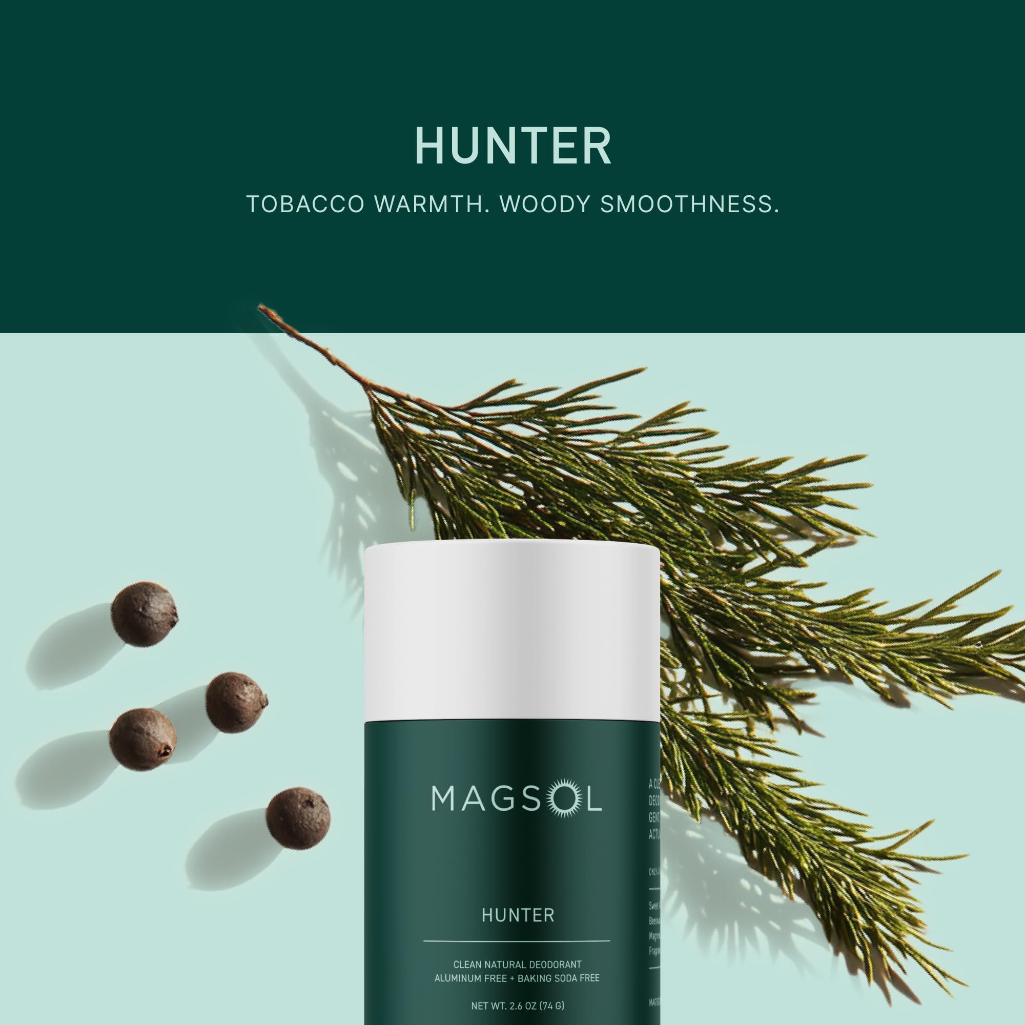 Magsol aluminum-free and baking soda-free label focusing on clean, irritation-free formula