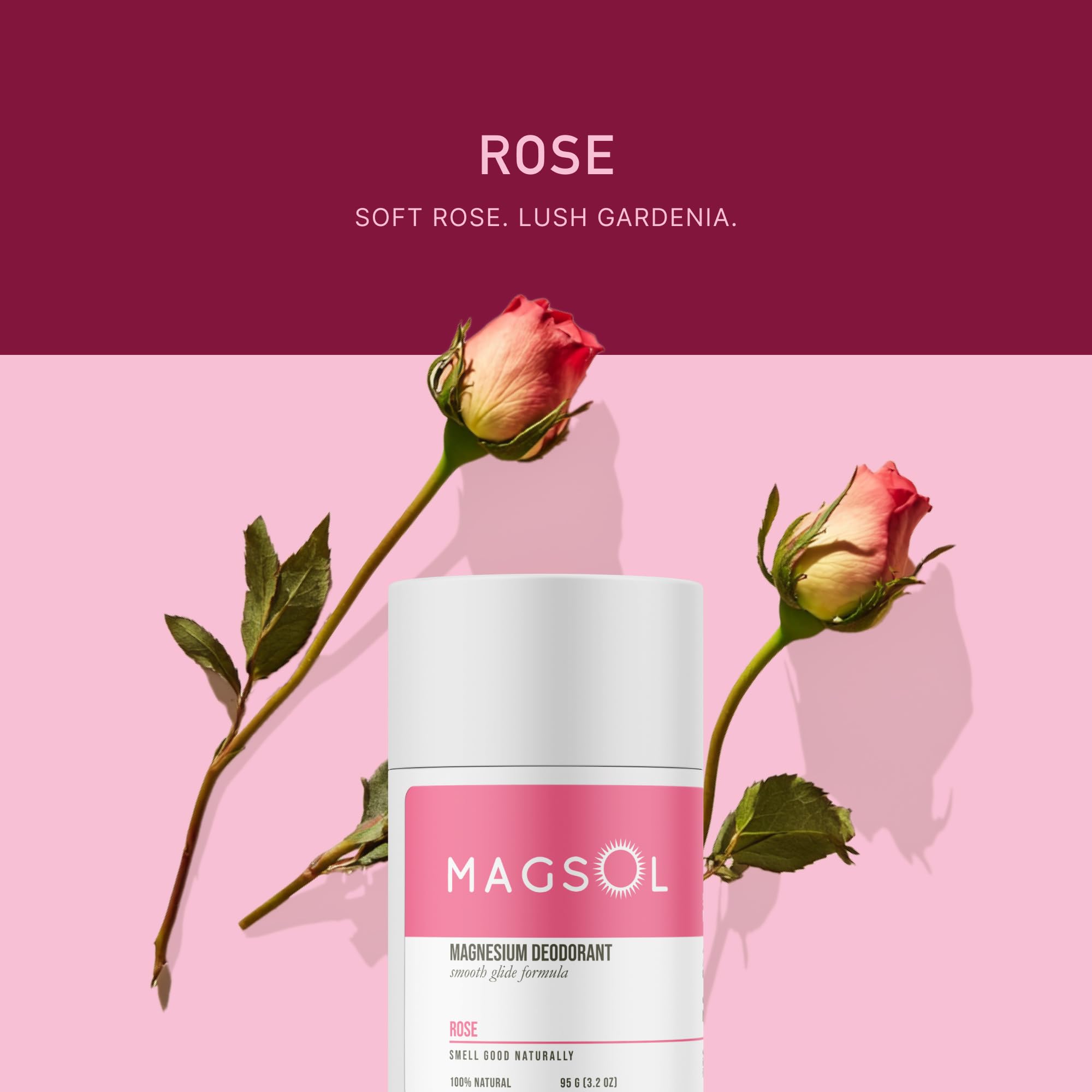 MAGSOL Organics Rose scent with sweet almond oil nourishing underarm skin.