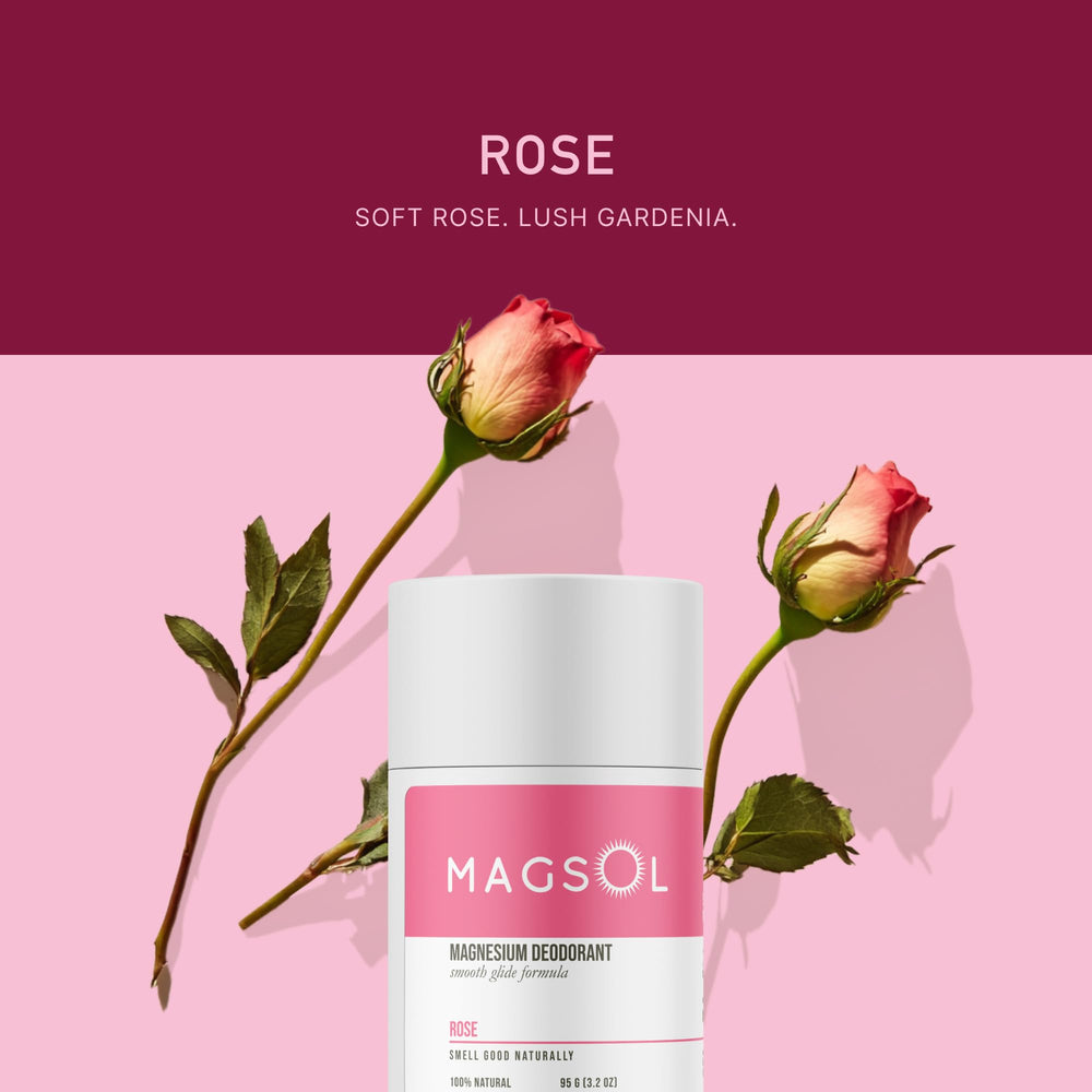 MAGSOL Organics Rose scent with sweet almond oil nourishing underarm skin.