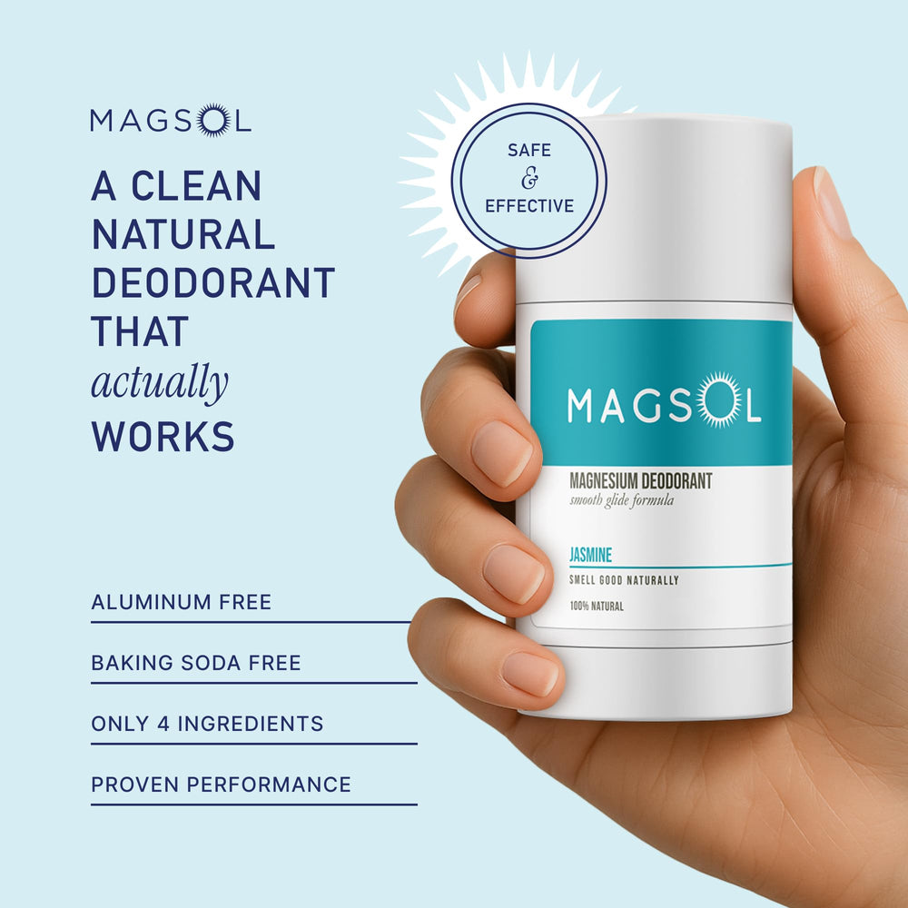 MAGSOL Sweet almond oil and beeswax texture highlights skin-conditioning formula for sensitive underarms.