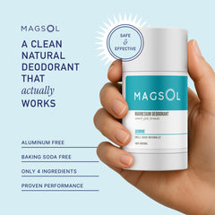 MAGSOL Sweet almond oil and beeswax texture highlights skin-conditioning formula for sensitive underarms.