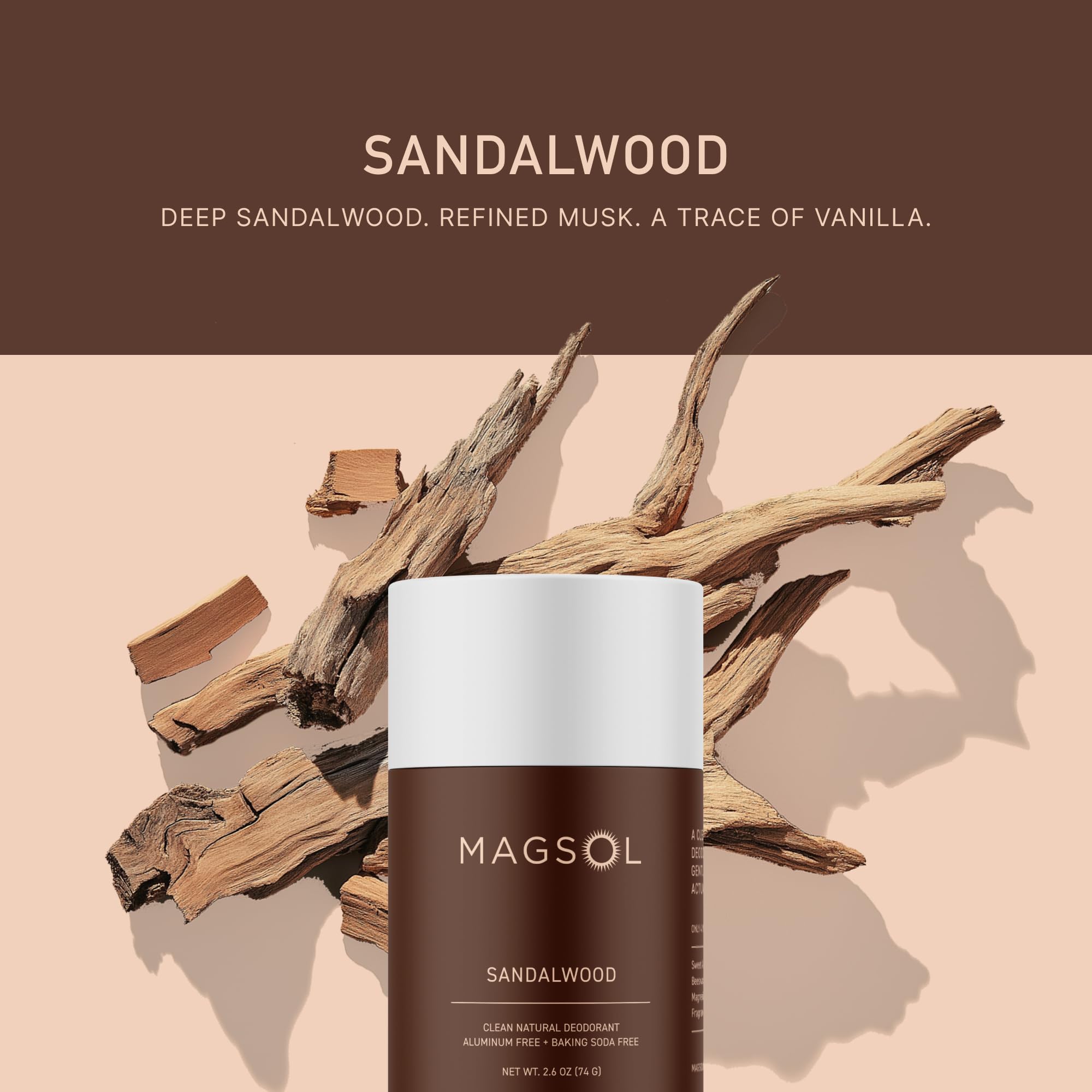 MagSol packaging sandalwood box showcases masculine scent and eco-friendly presentation.