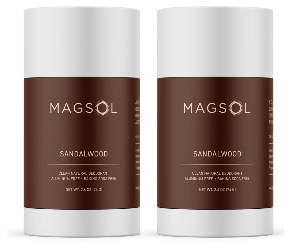 MagSol sandalwood deodorant pack front highlights aluminum-free freshness for daily use