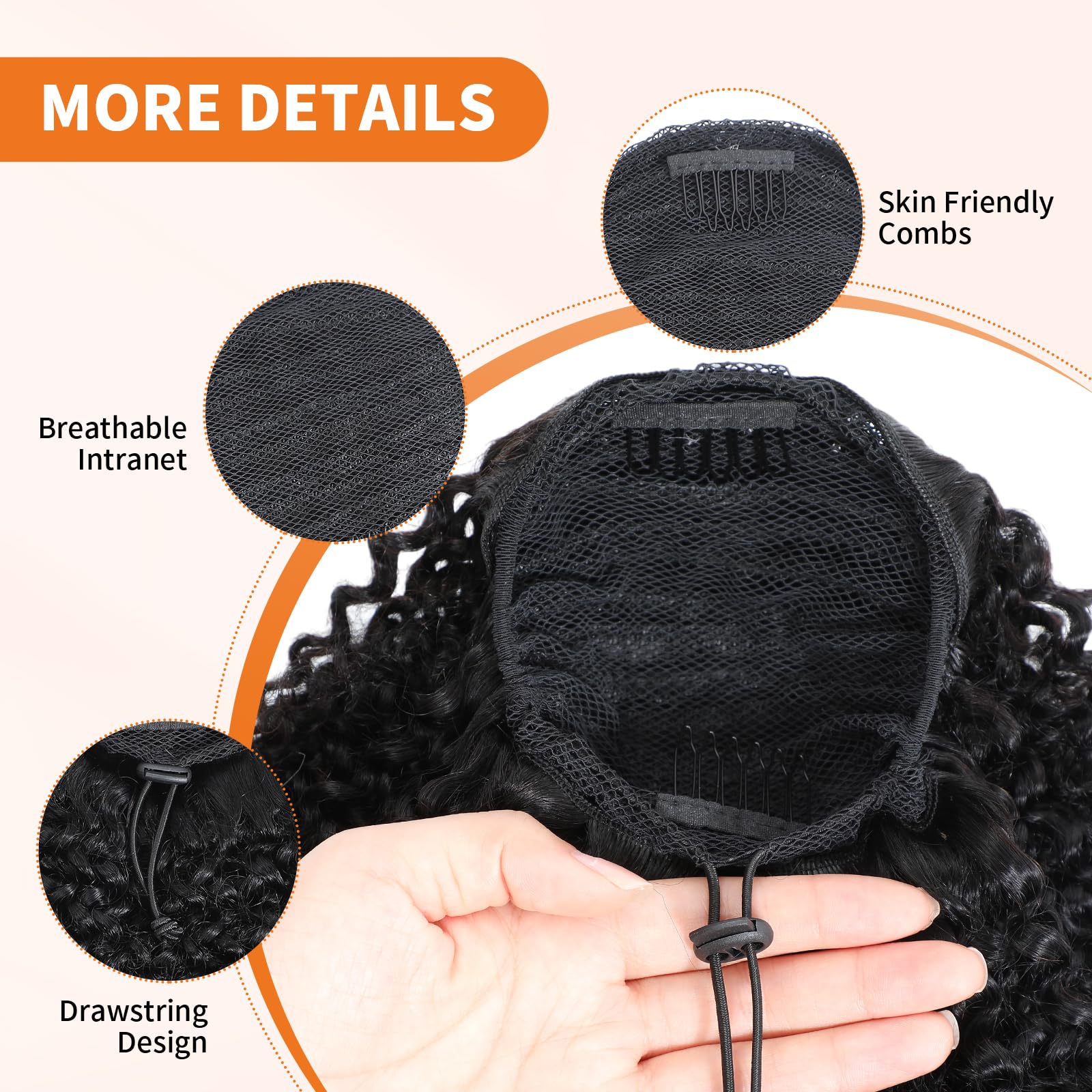 MAHKOTAKU Afro Kinky Curly Ponytail texture closeup shows bouncy curls and thick ends.