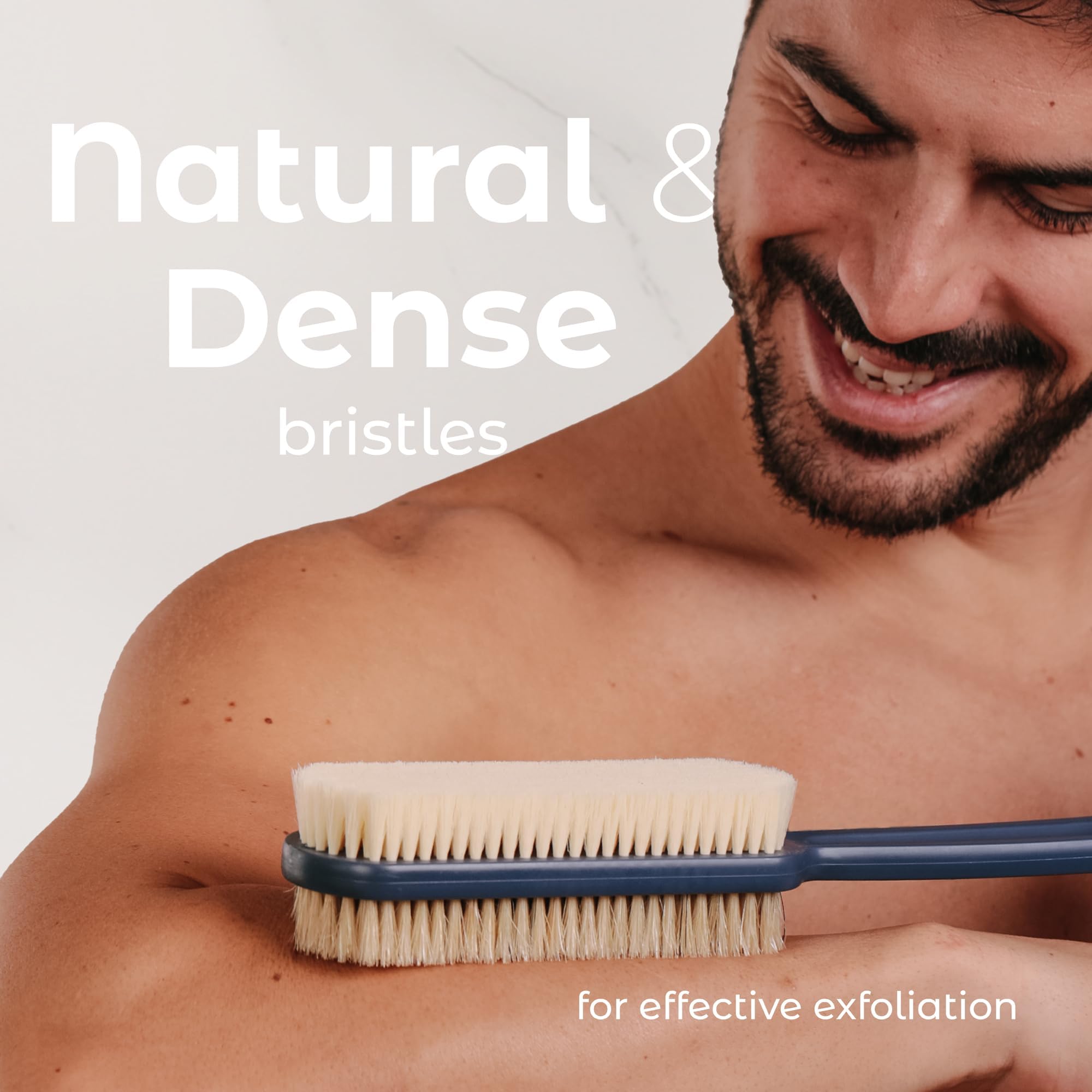 MainBasics body-wash brush close-up shows gentle bristles for non-abrasive cleaning