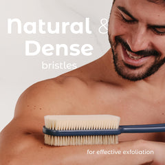 MainBasics body-wash brush close-up shows gentle bristles for non-abrasive cleaning