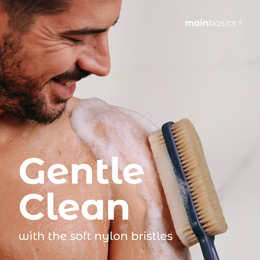 MainBasics back-scrubber non-abrasive bristles deliver skin-friendly cleansing