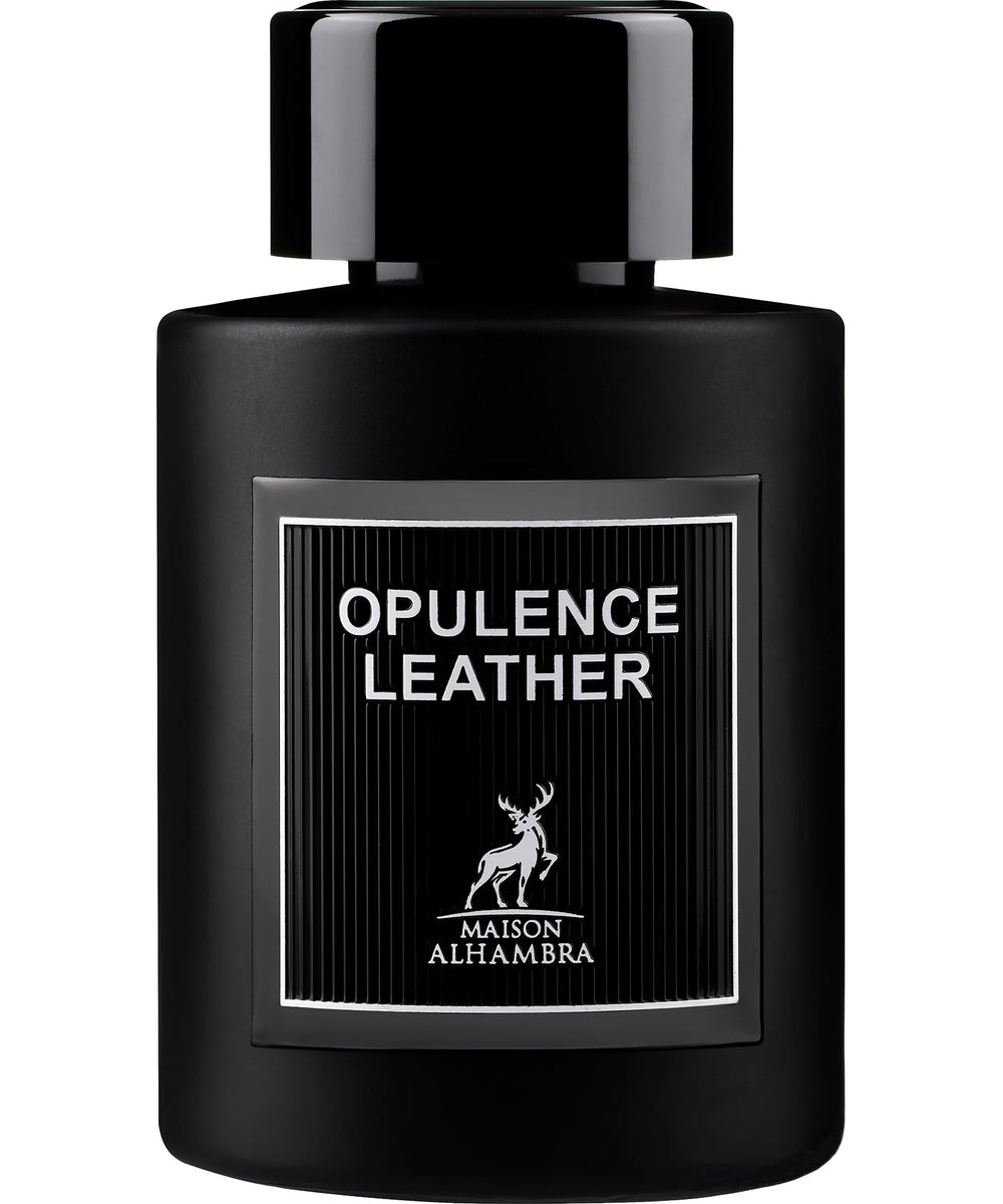 Maison Alhambra amber leather 100ml bottle showcases premium fragrance quality.