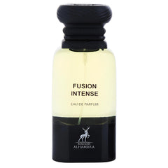 Maison Alhambra Fusion Intense bottle pouring reveals lasting aroma for daily wear.
