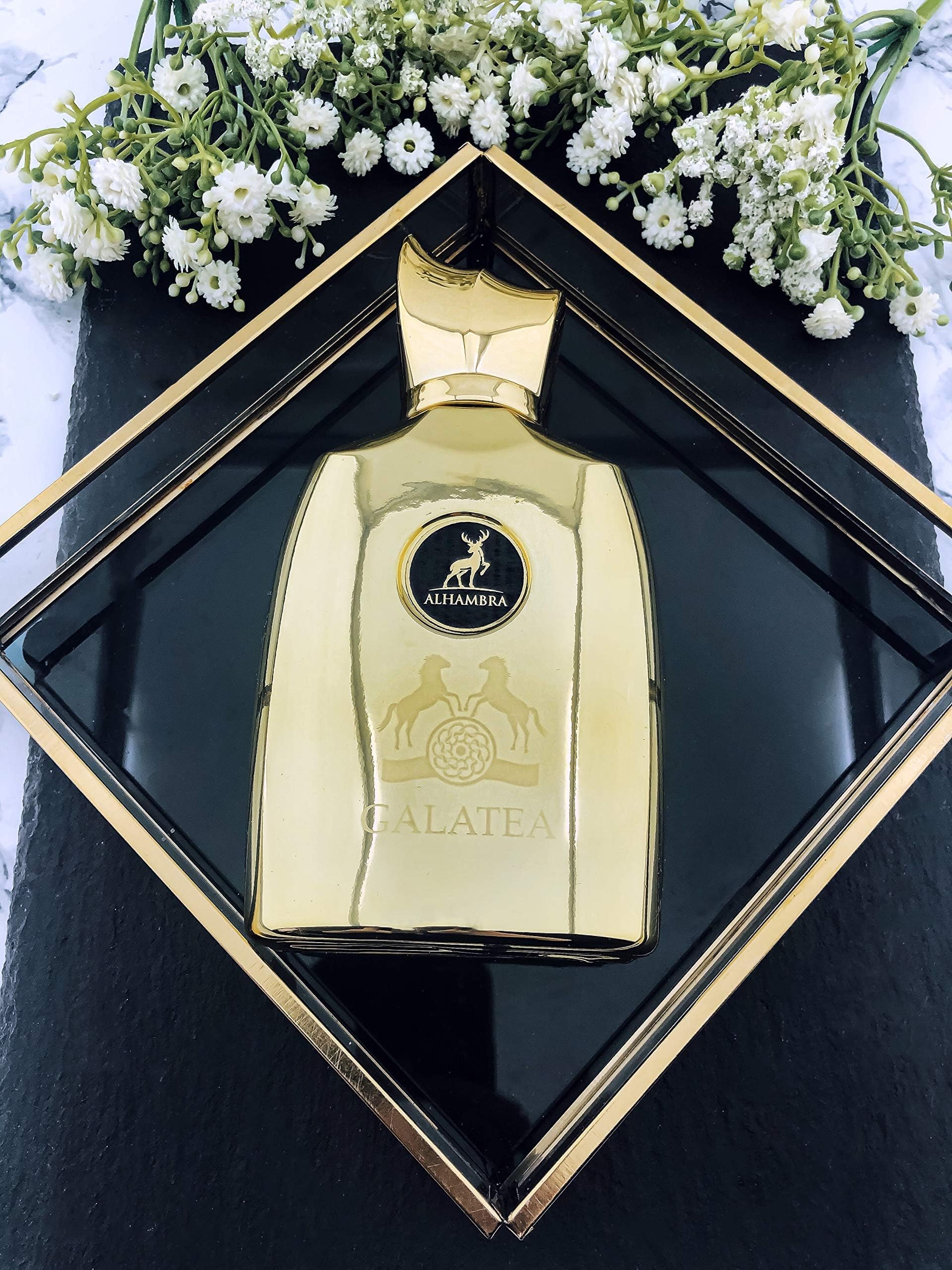 Maison Alhambra Galatea bottle side shows sleek, refined design for casual style.