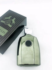Maison Alhambra Hercules bottle side view shows elegant masculine packaging.