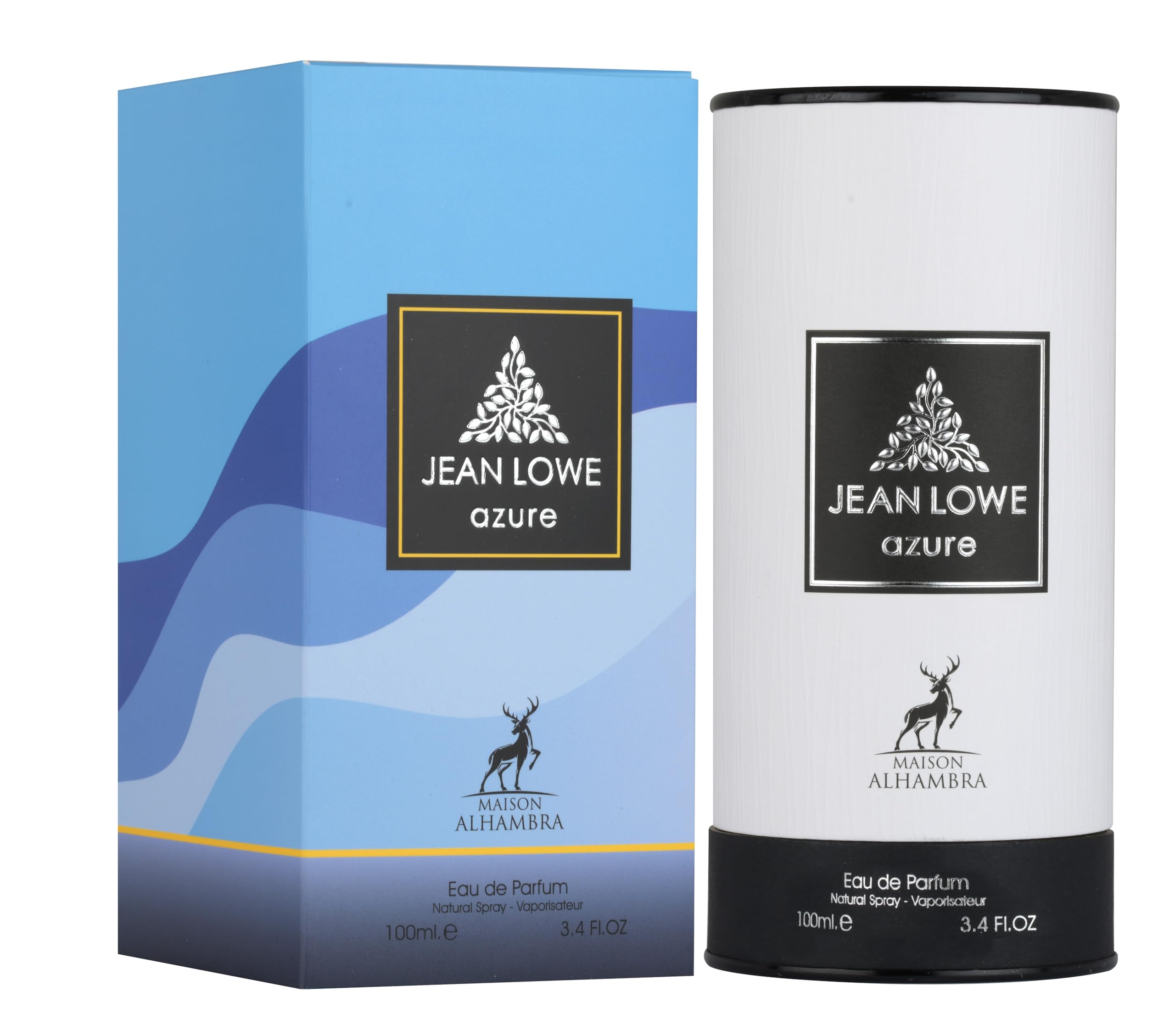 Maison Alhambra Jean Lowe Azure EDP packaging closeup highlighting premium design