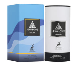 Maison Alhambra Jean Lowe Azure EDP packaging closeup highlighting premium design