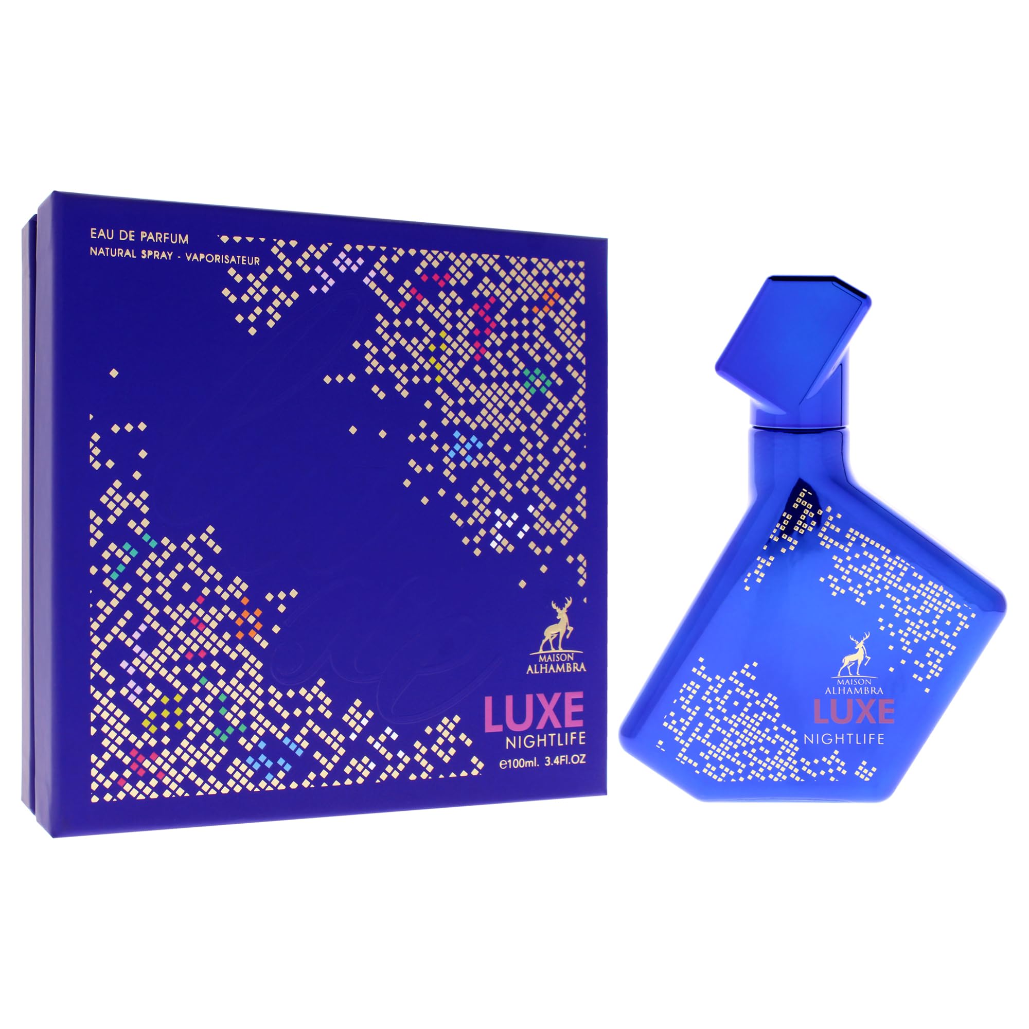 Maison Alhambra Luxe Nightlife flacon closeup reveals rich fragrance tones
