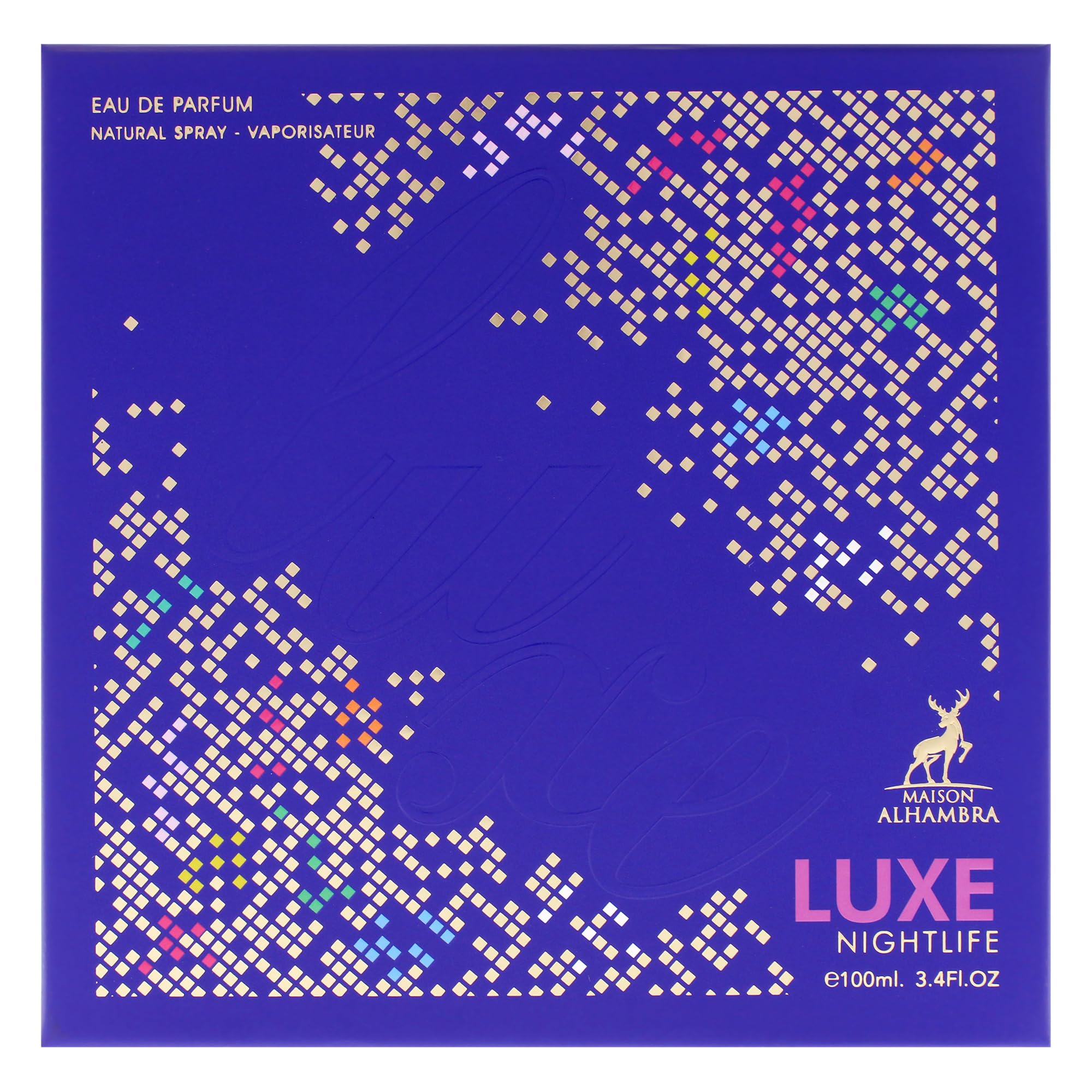 Maison Alhambra Luxe Nightlife spray closeup emphasizes long-lasting scent for nightlife