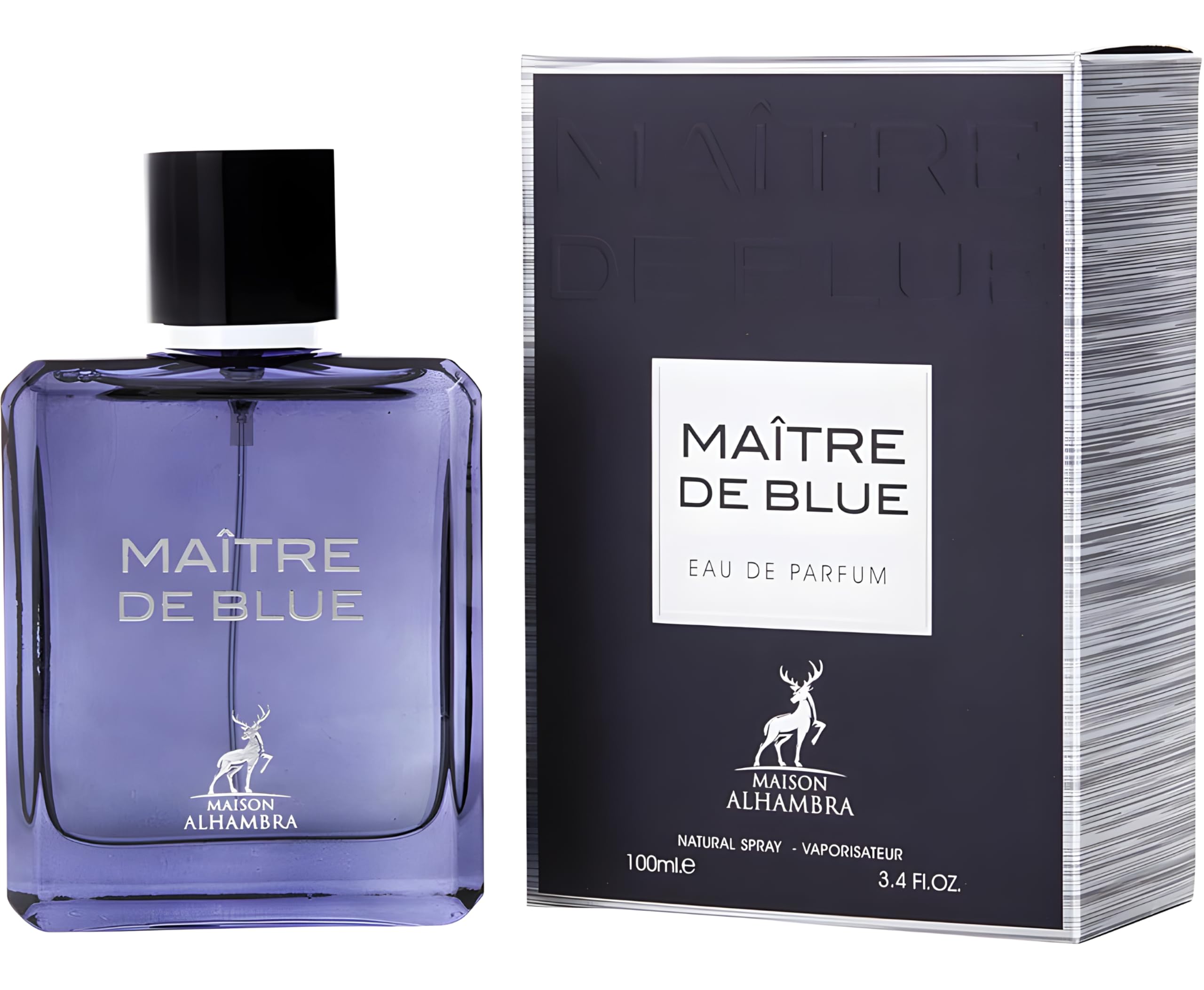 Maison Alhambra Maitre De Blue bottle and box for sophisticated evening impression.