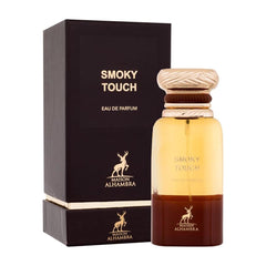 Maison Alhambra Smoky Touch bottle showcases smoky-leathery aroma for bold evening wear.