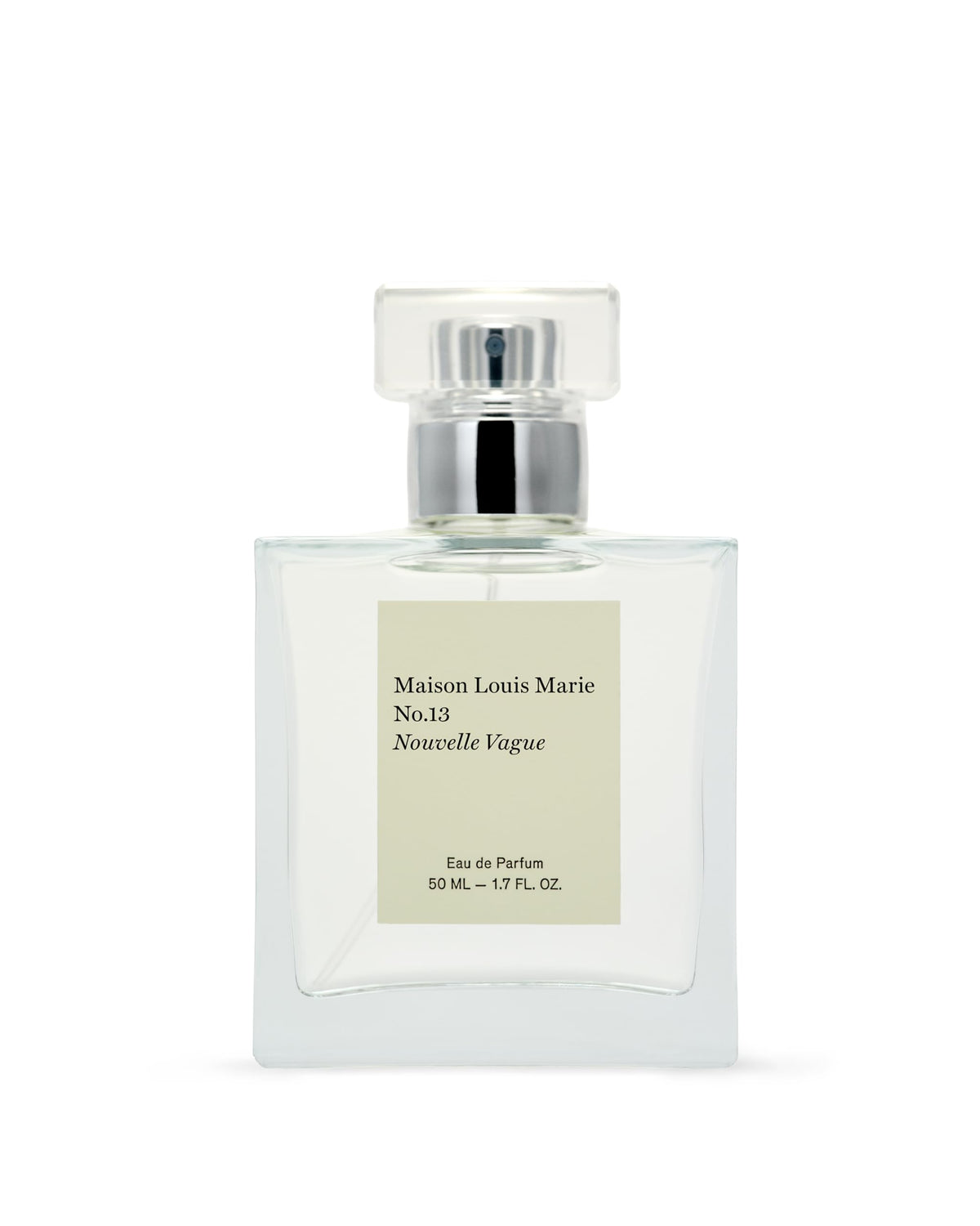 Maison Louis Marie No.13 Nouvelle Vague bottle closeup shows radiant scent and premium presentation.