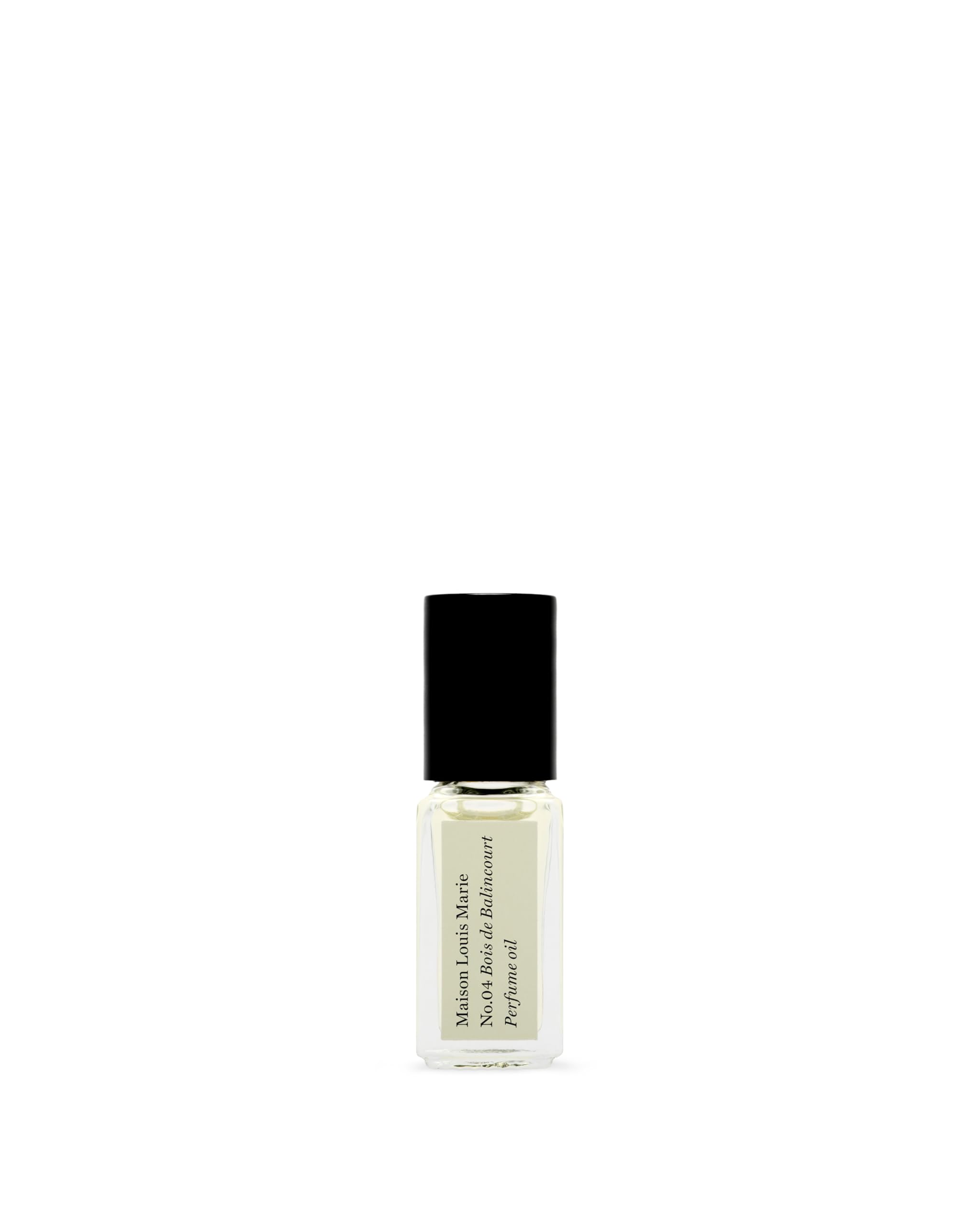 Maison Louis Marie No.04 Bois de Balincourt roll-on bottle closeup for intimate, long-lasting fragrance.