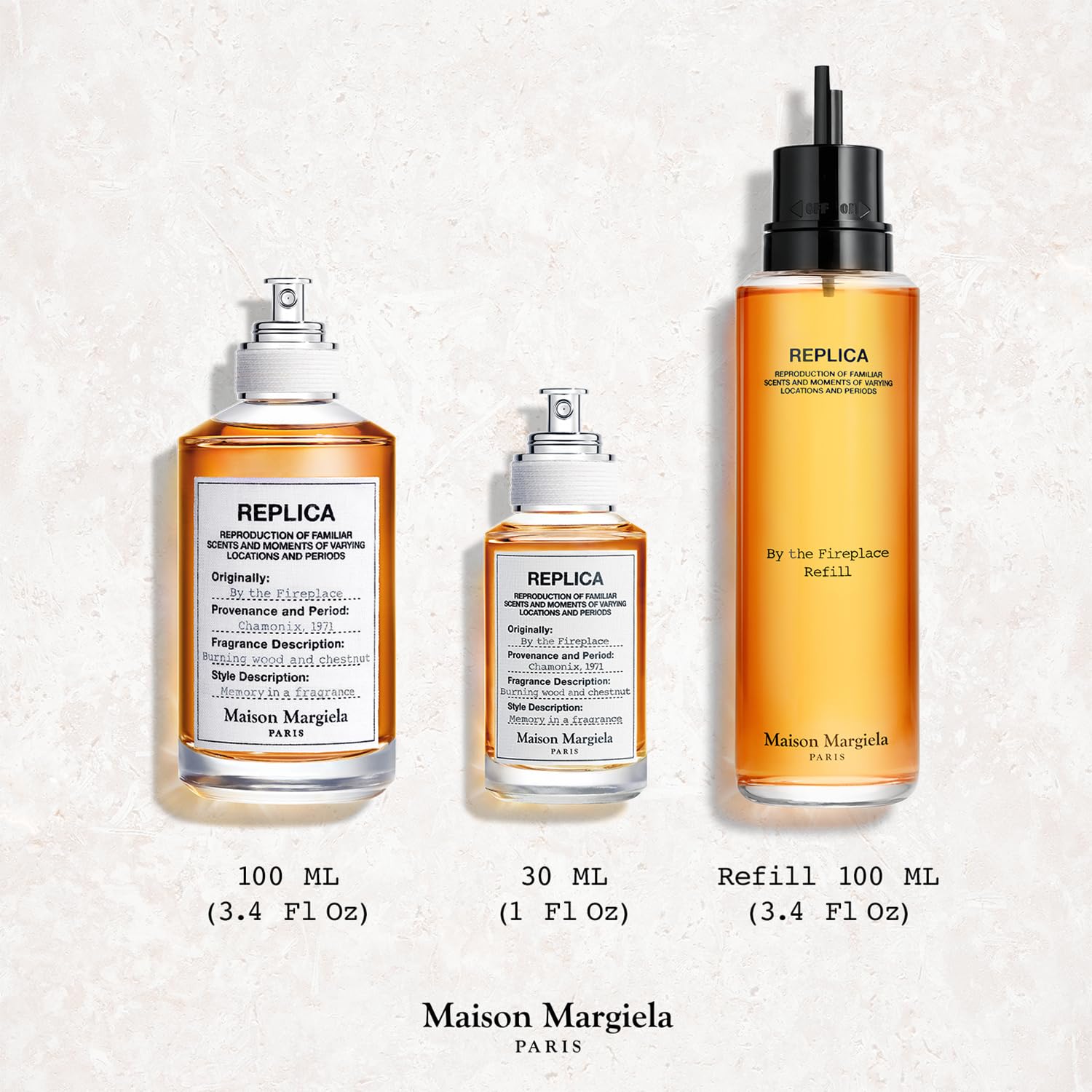 Maison Margiela Replica By the Fireplace chestnut note close-up highlighting warm depth.