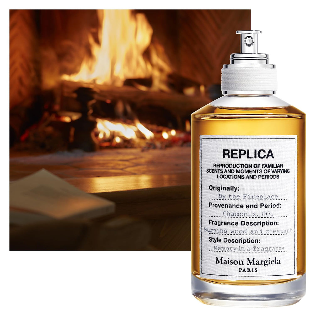 Maison Margiela Replica By the Fireplace close-up of the wooden cap, subtle luxury.