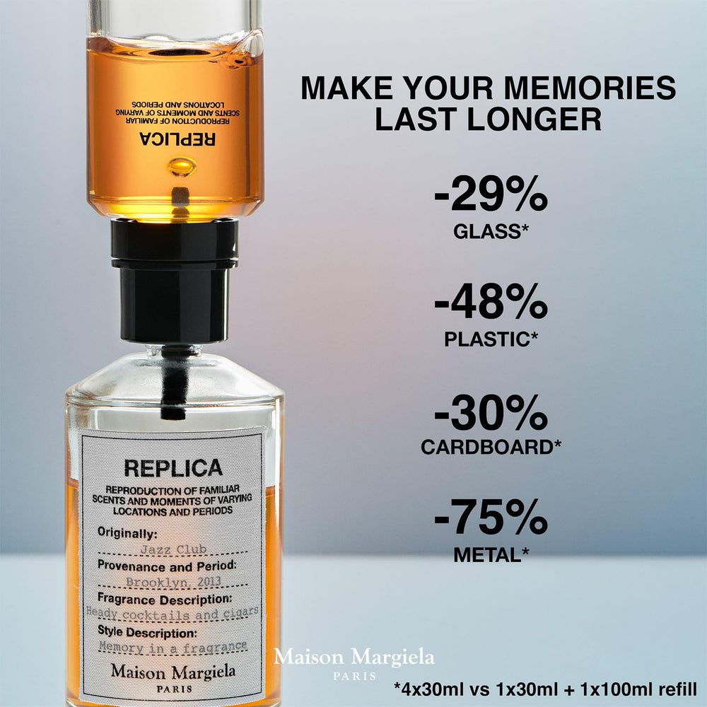 Jazz Club refill label indicating authentic scent notes and refill status