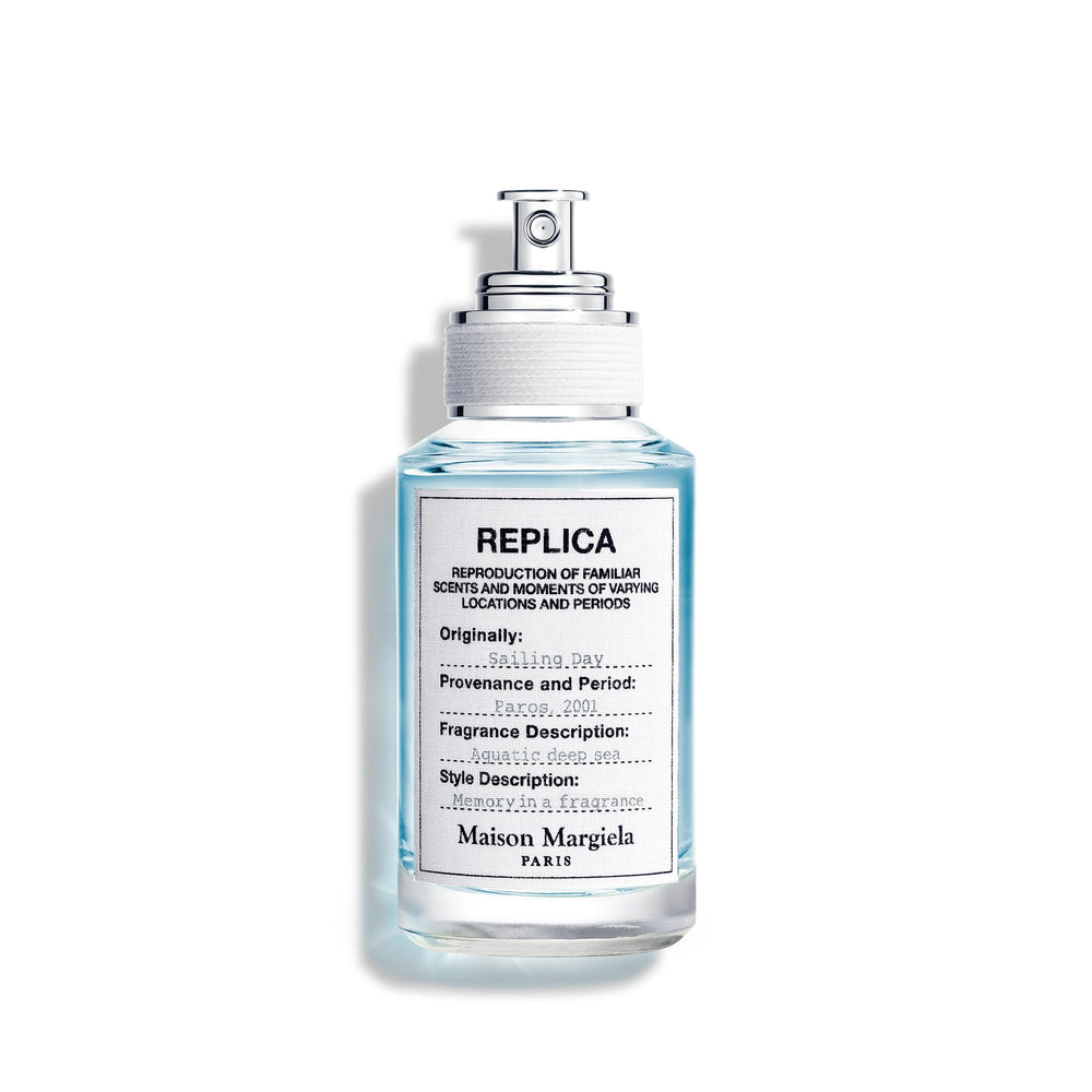 Maison Margiela Replica Sailing Day bottle closeup highlighting ocean-fresh scent for daily wear.