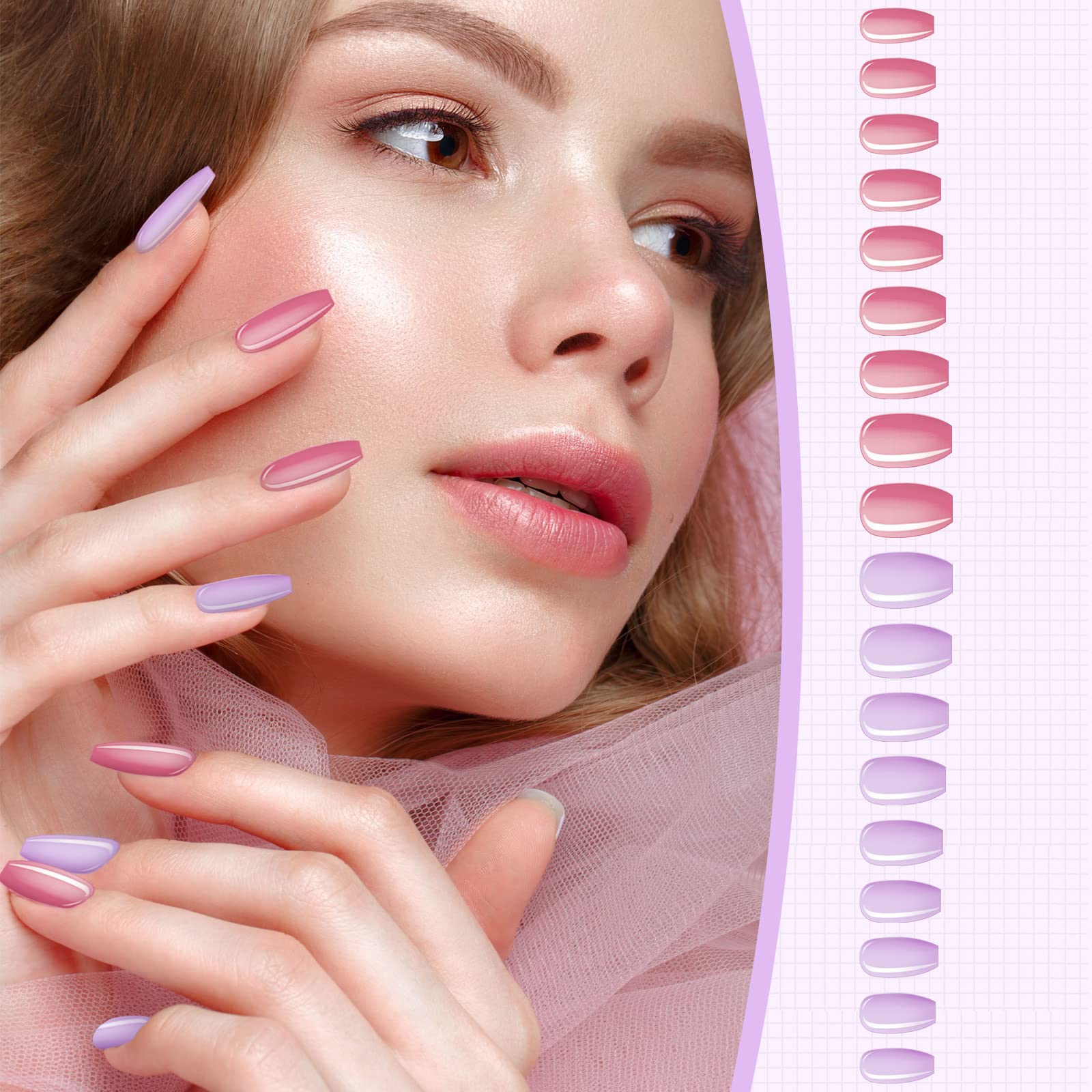 Maitys 720-piece press-on nails close-up with glossy finish for long-lasting shine