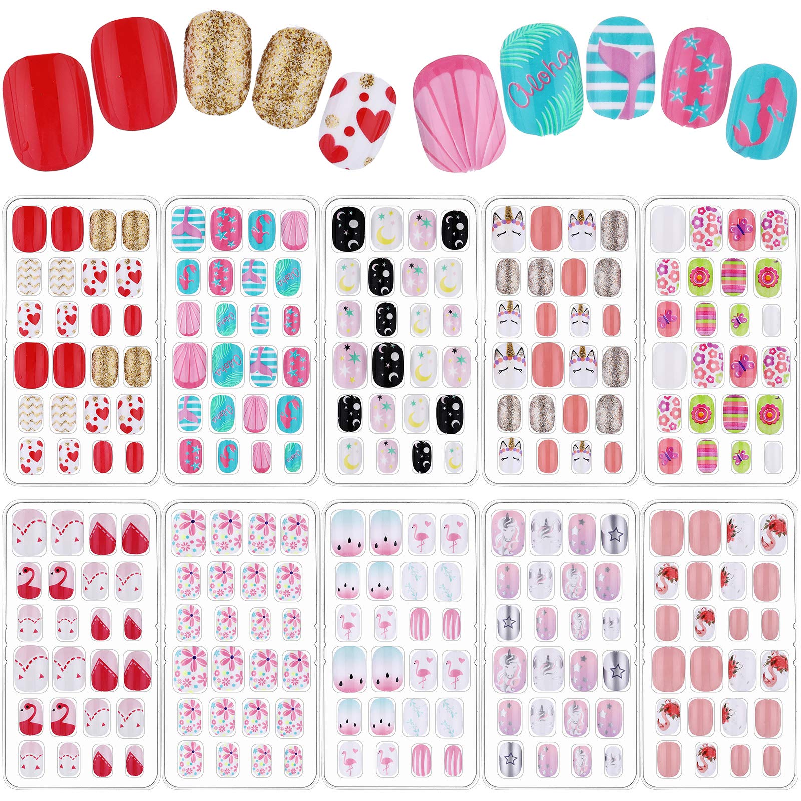 Maitys children false nails with pink flower pattern for playful, kid-safe nail fun