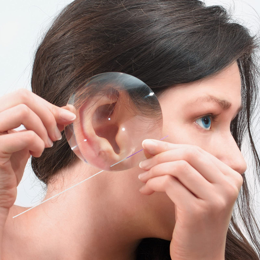 Maitys purple line close-up illustrates soft cotton-feel care for sensitive ears.