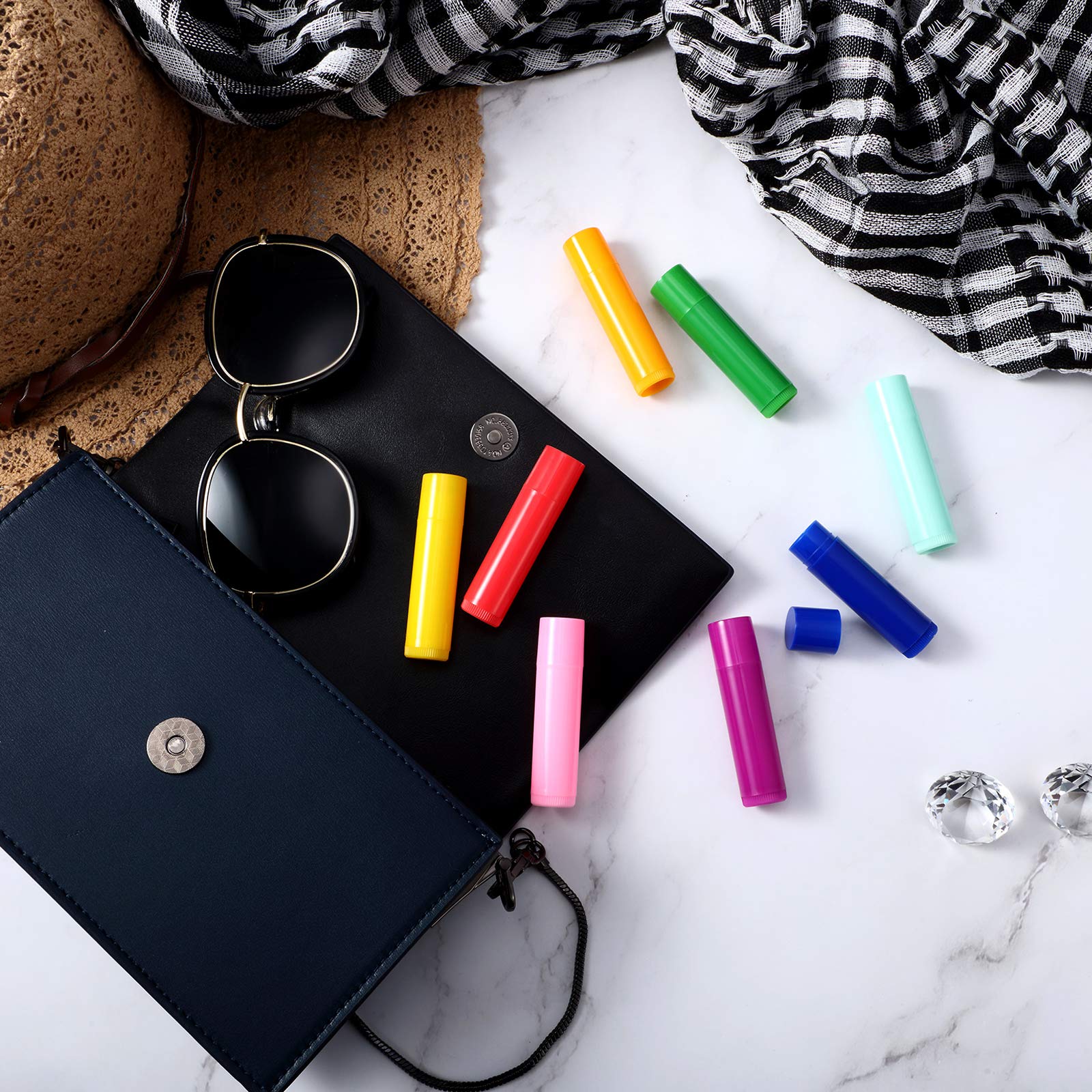 Maitys eight-color lip balm tubes close-up showing vibrant color options for customization.