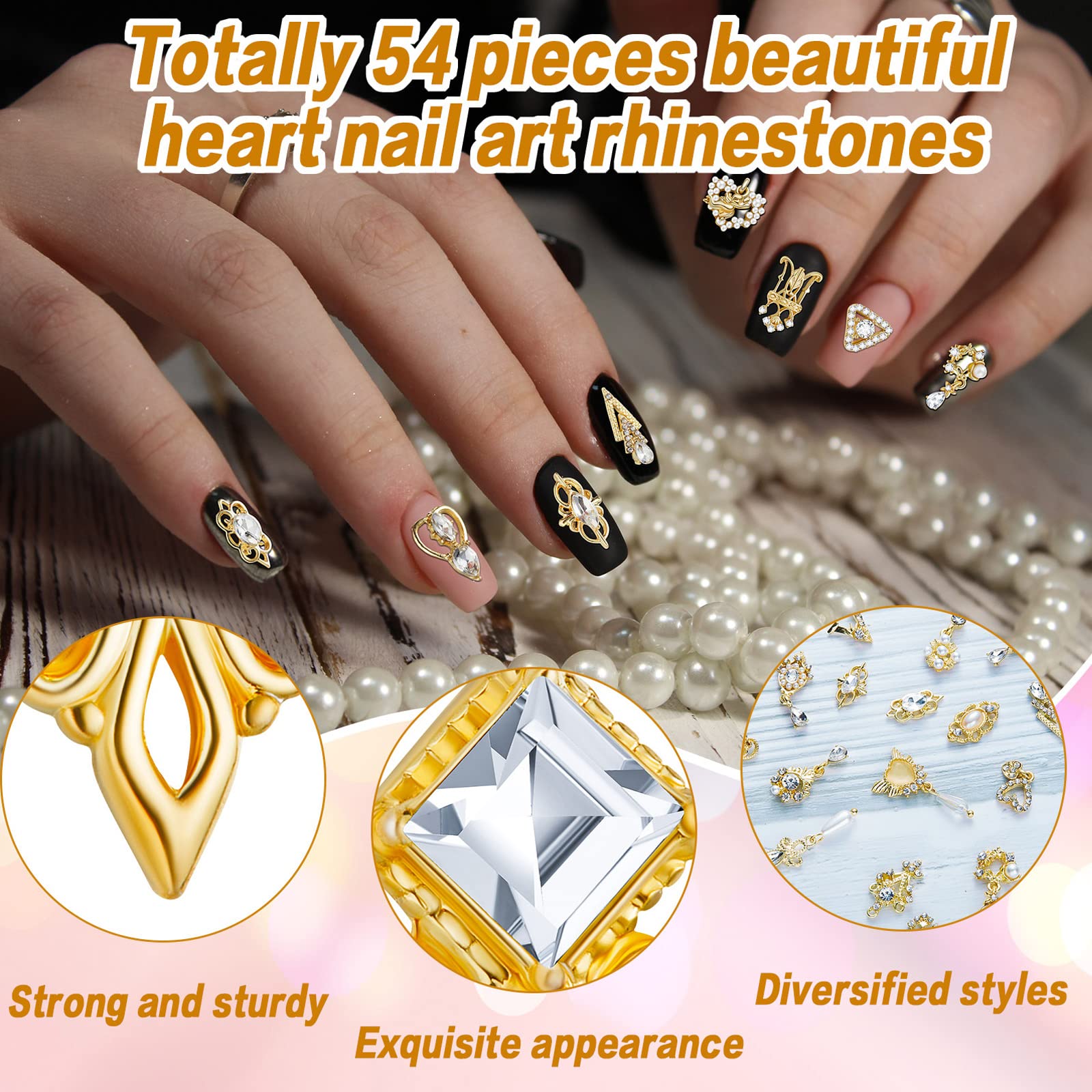 Maitys alloy base nail charm with rhinestones for durable nail art.