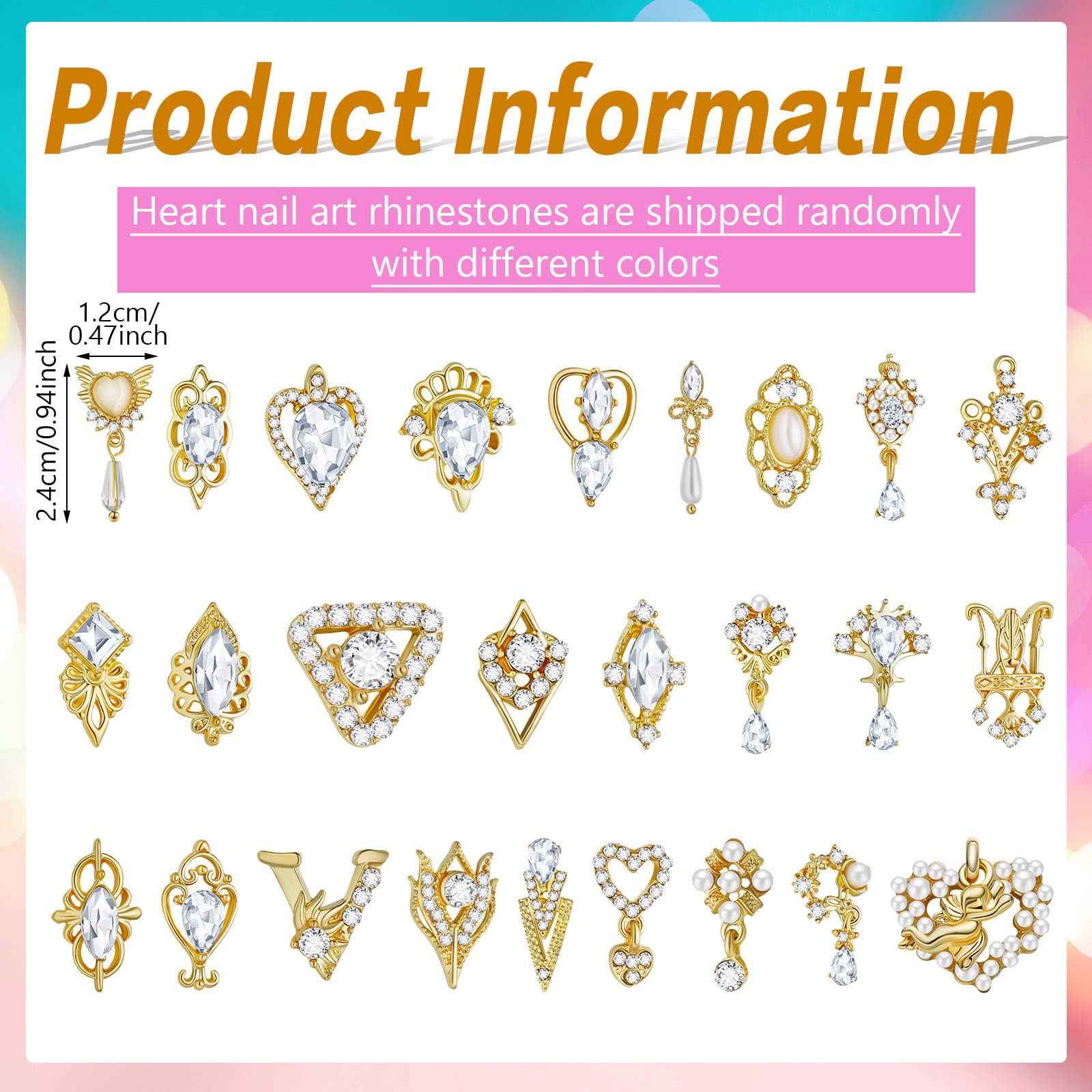 Maitys gold nail charms crown rhinestone pendant for elegant nail design.