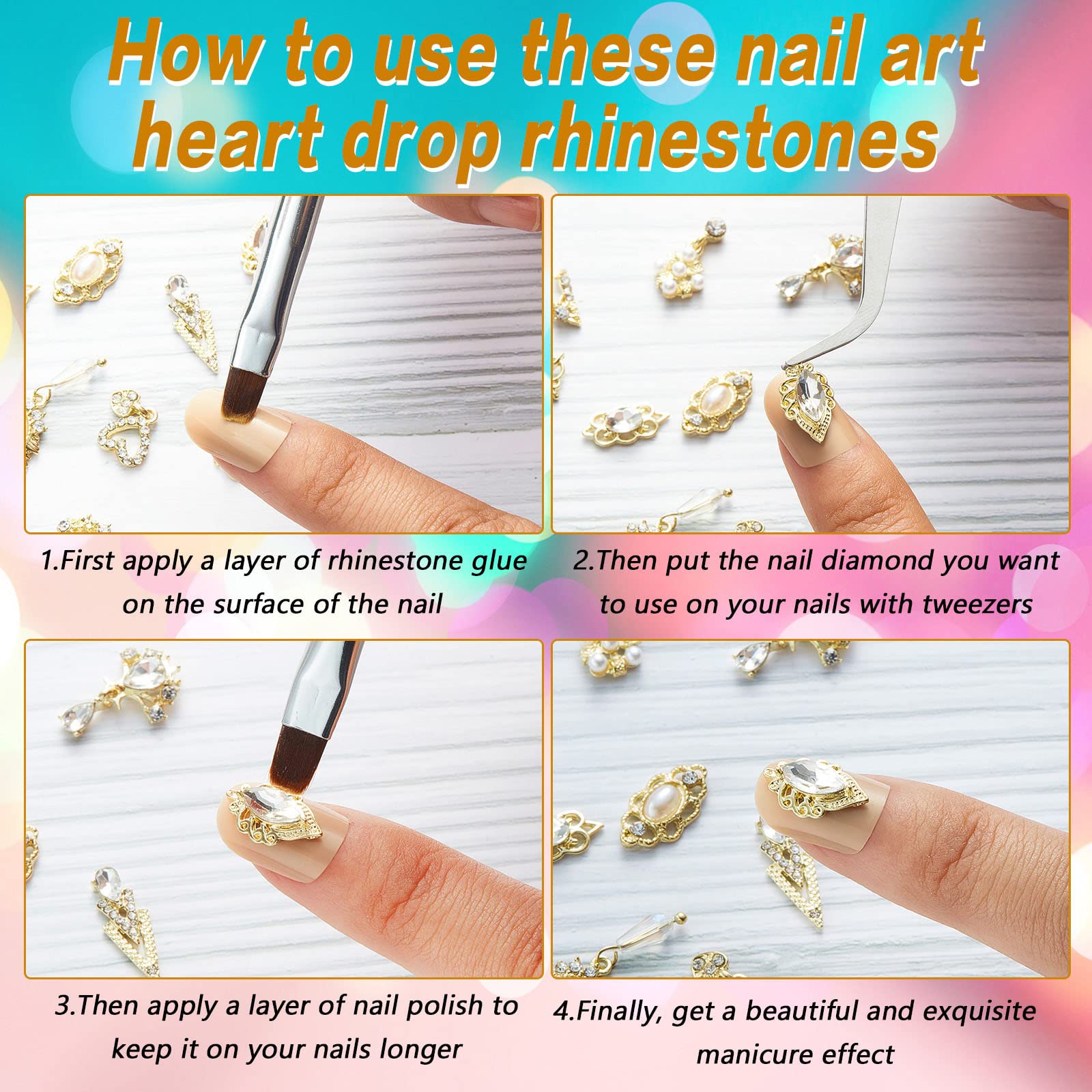 Maitys gold nail charms flower rhinestone pendant for cute nail accents.