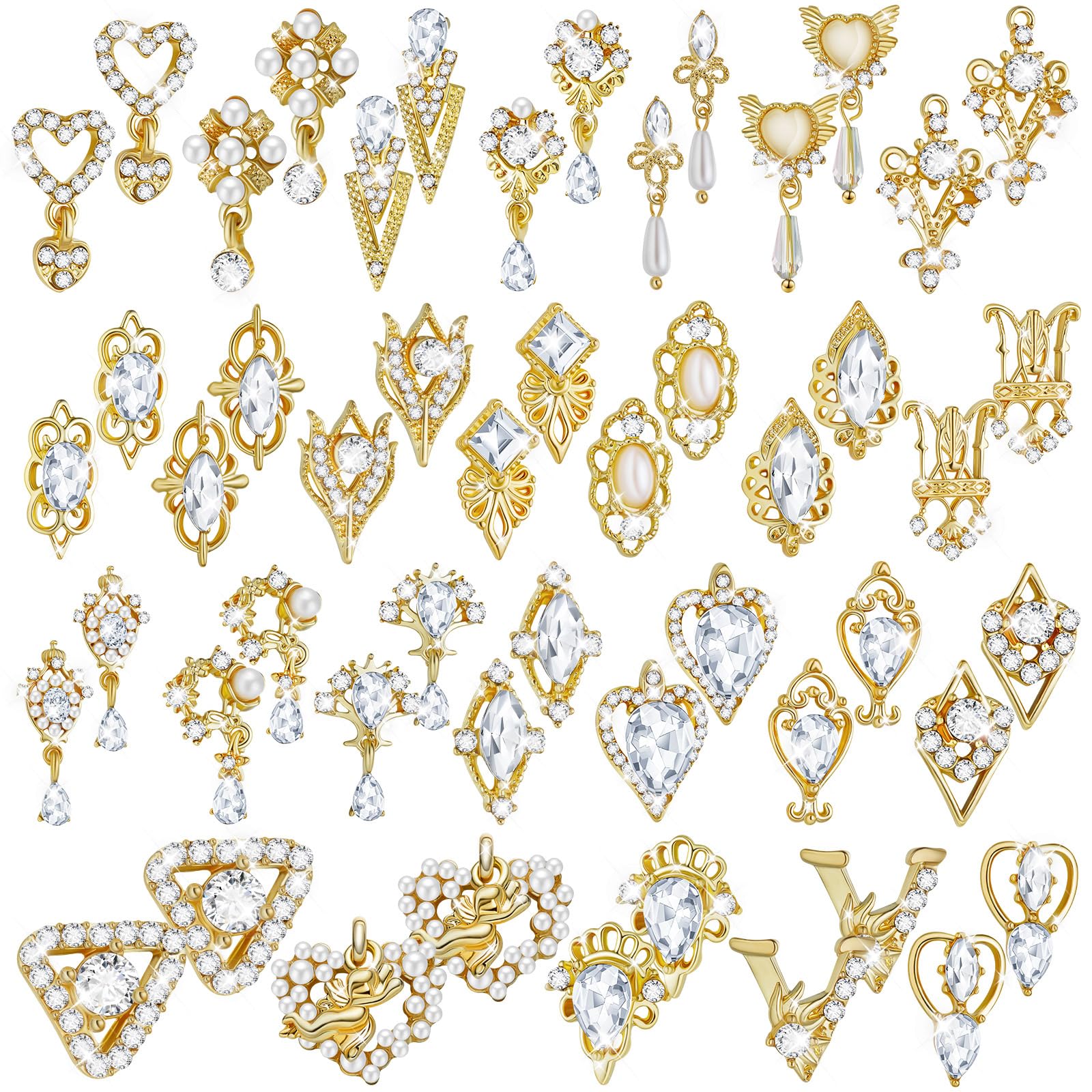 Maitys gold nail charms heart crystal dangle for stylish nail art.