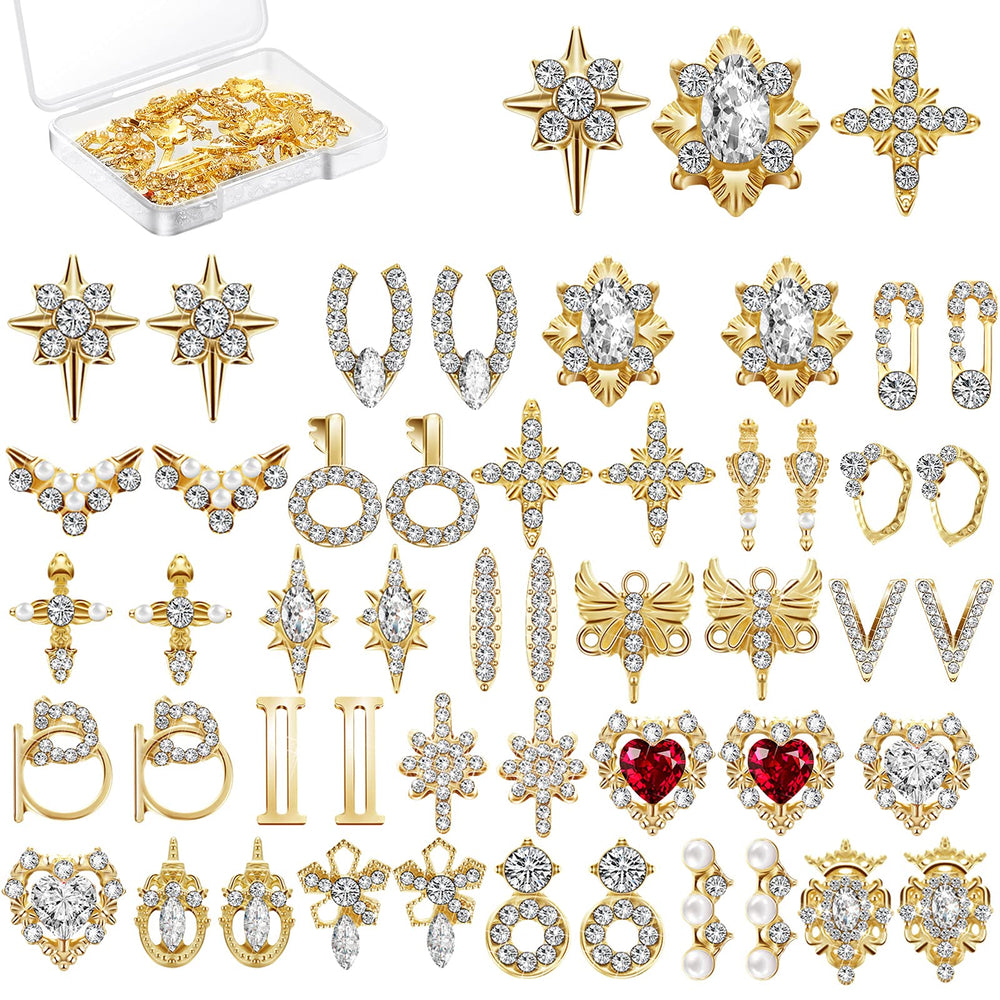 Maitys gold nail charms heart rhinestones for glamorous nails with lasting gloss.