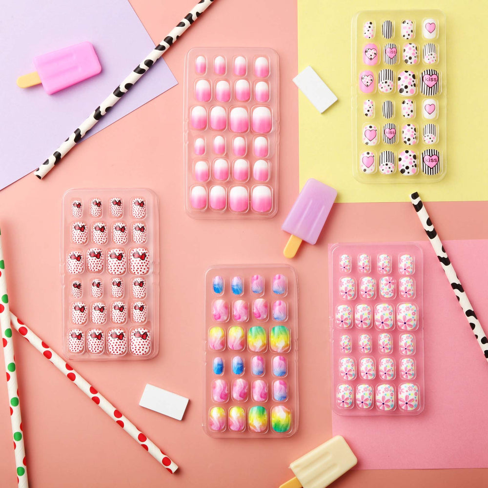 Maitys kids press-on nails kiss pattern for quick, mess-free nail art sessions