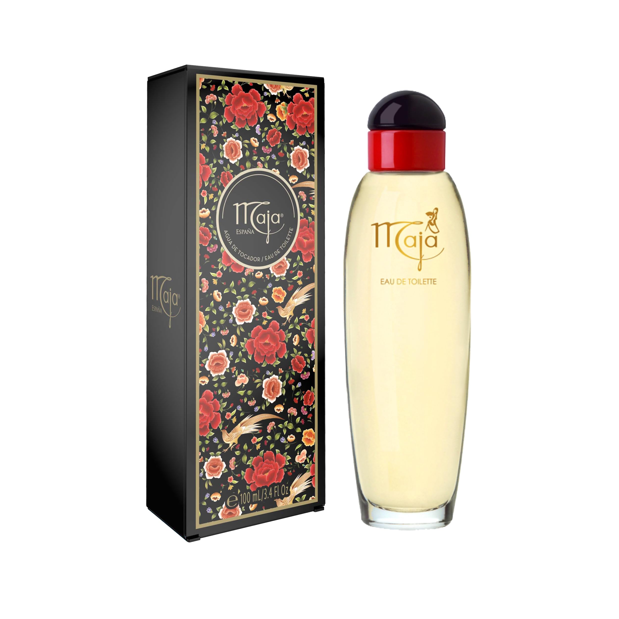 Maja by Myrurgia bottle close-up reveals an elegant oriental spicy scent for evening wear.