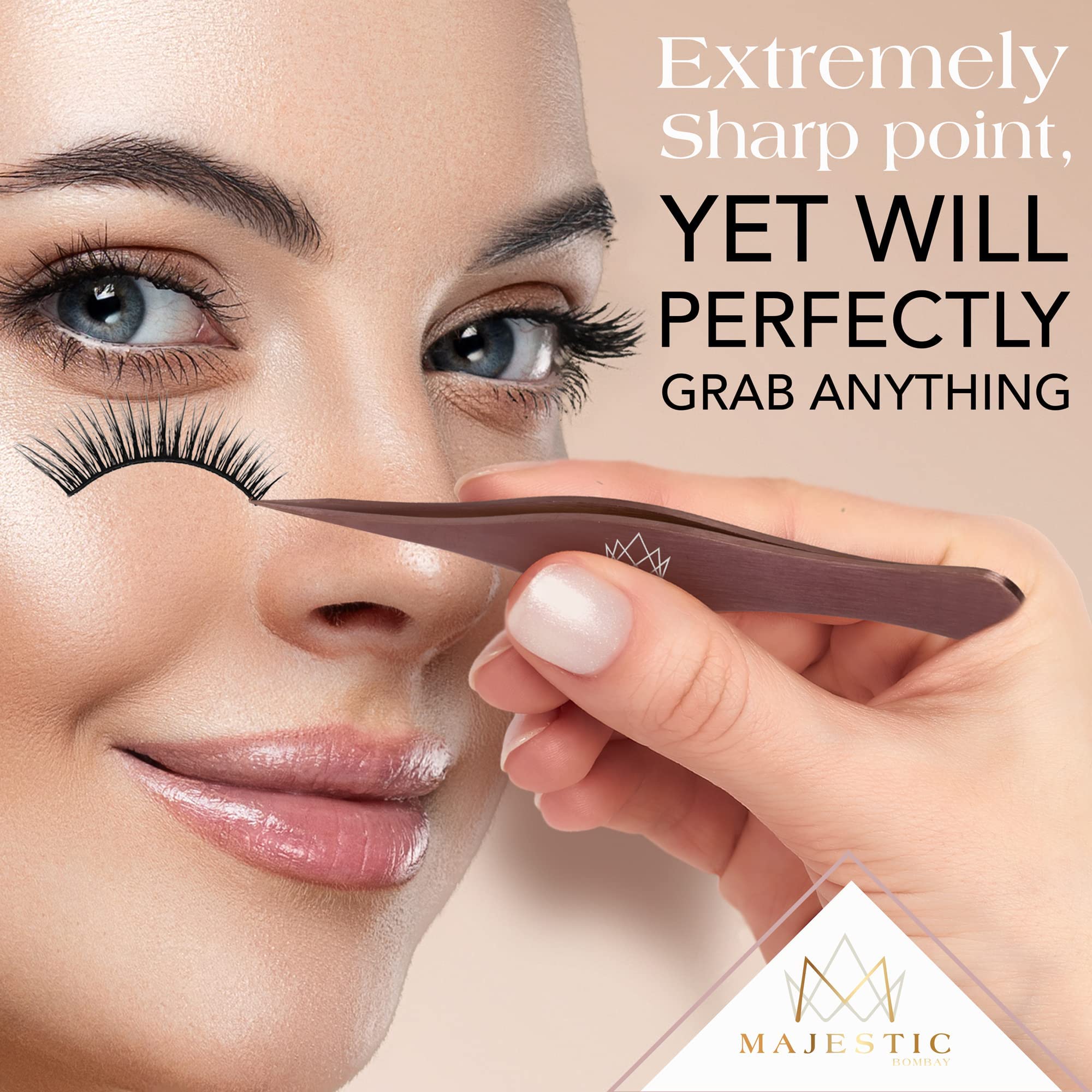 Majestic Bombay lash-nail-application tweezers assist hold lashes and nails securely.