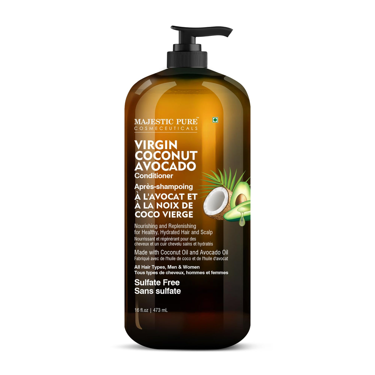 Majestic Pure Avocado Coconut Conditioner bottle for daily hydration.