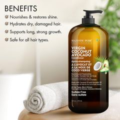 Majestic Pure Avocado Coconut Conditioner ingredients avocado and coconut for nourishment.