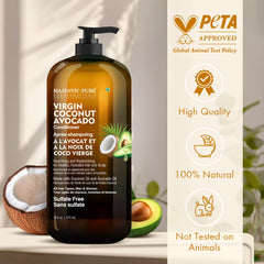 Majestic Pure Avocado Coconut Conditioner pump bottle for easy application.